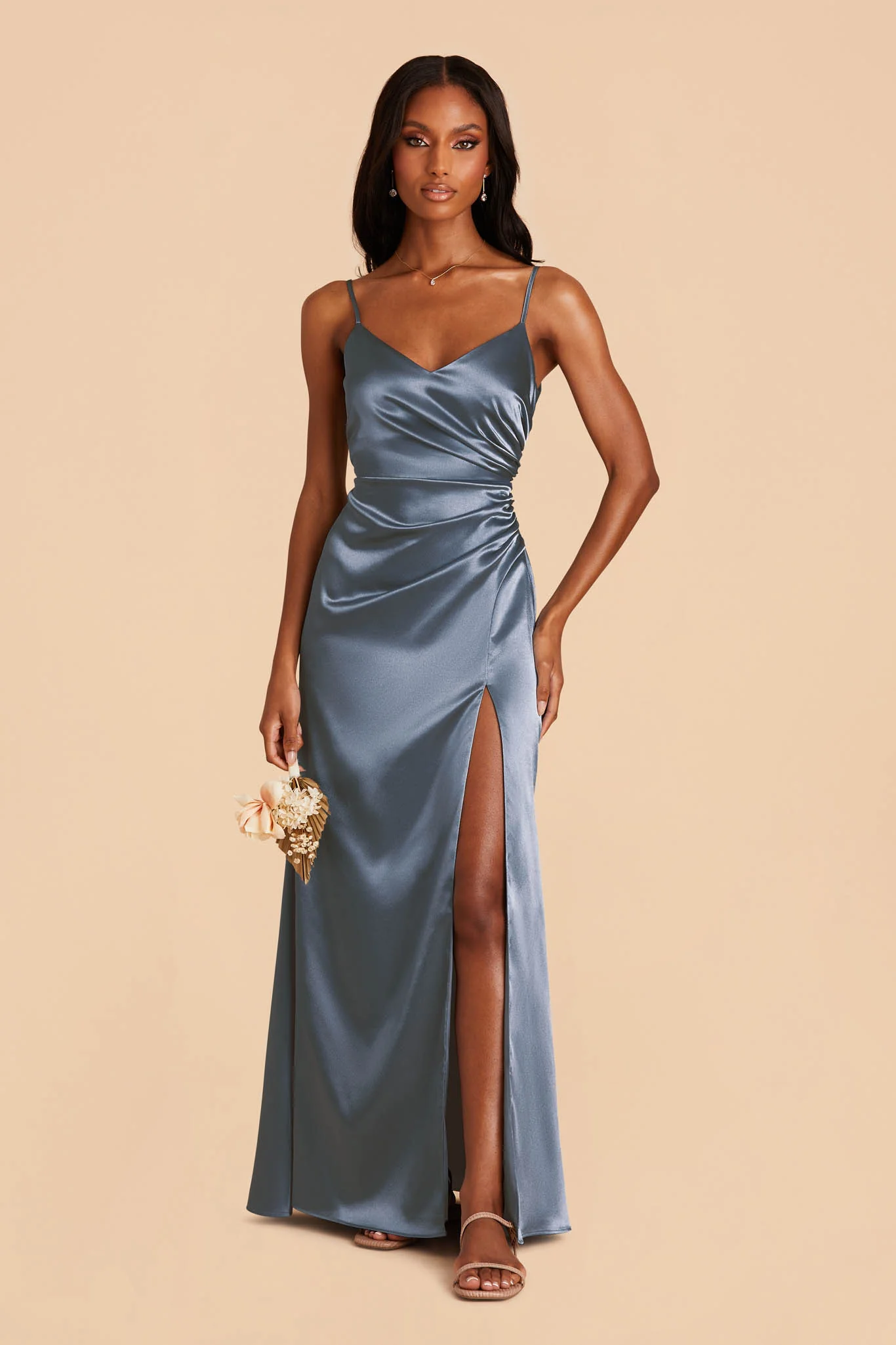 Catherine Shiny Satin Dress - French Blue - Image 2