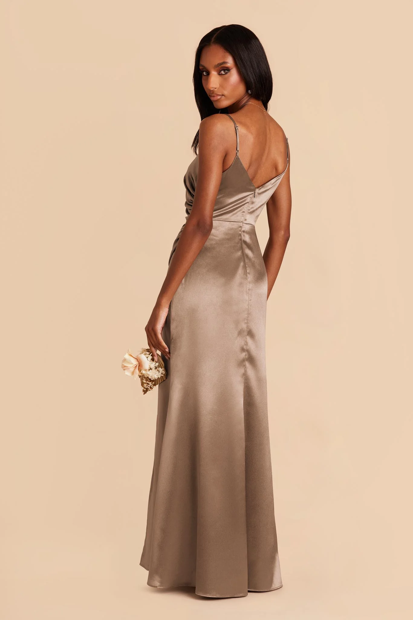 Catherine Shiny Satin Dress - Mocha - Image 4