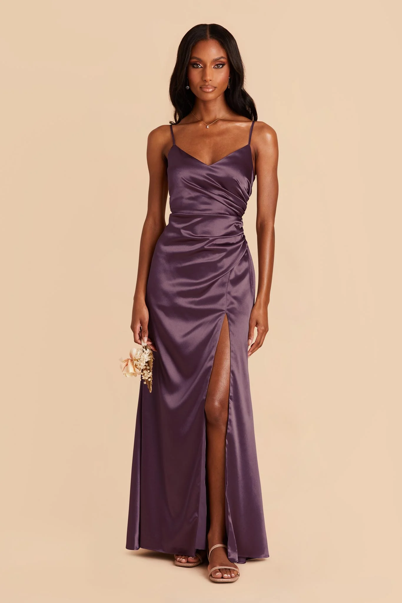 Catherine Shiny Satin Dress - Plum - Image 2
