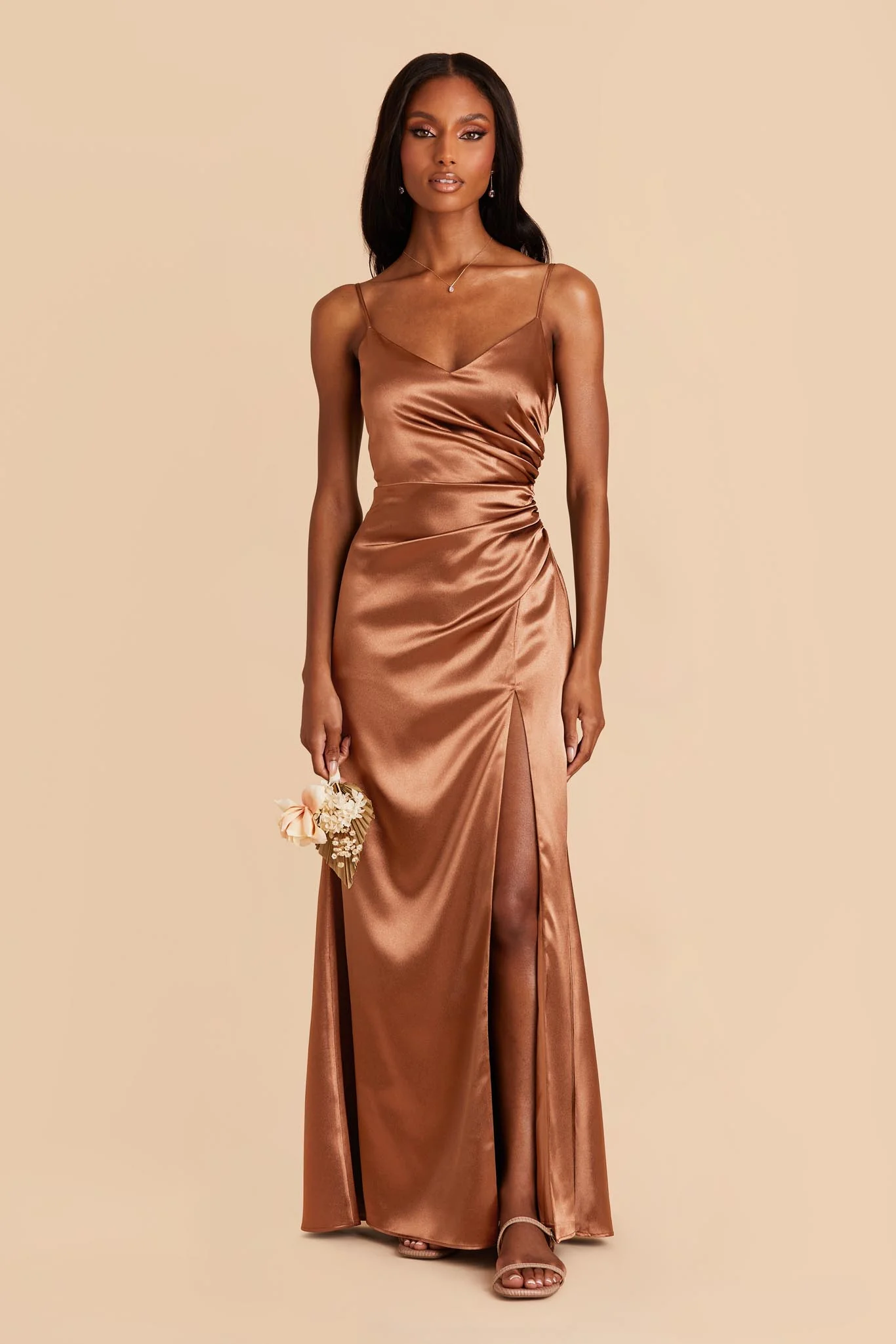 Catherine Shiny Satin Dress - Rust - Image 3