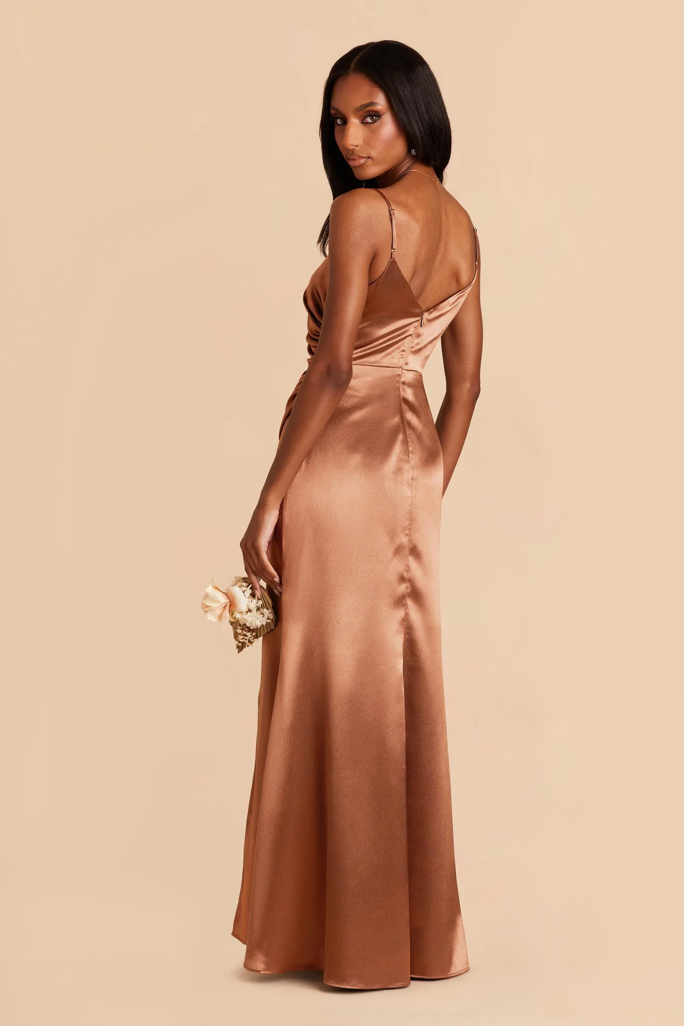 Catherine Shiny Satin Dress - Rust - Image 4