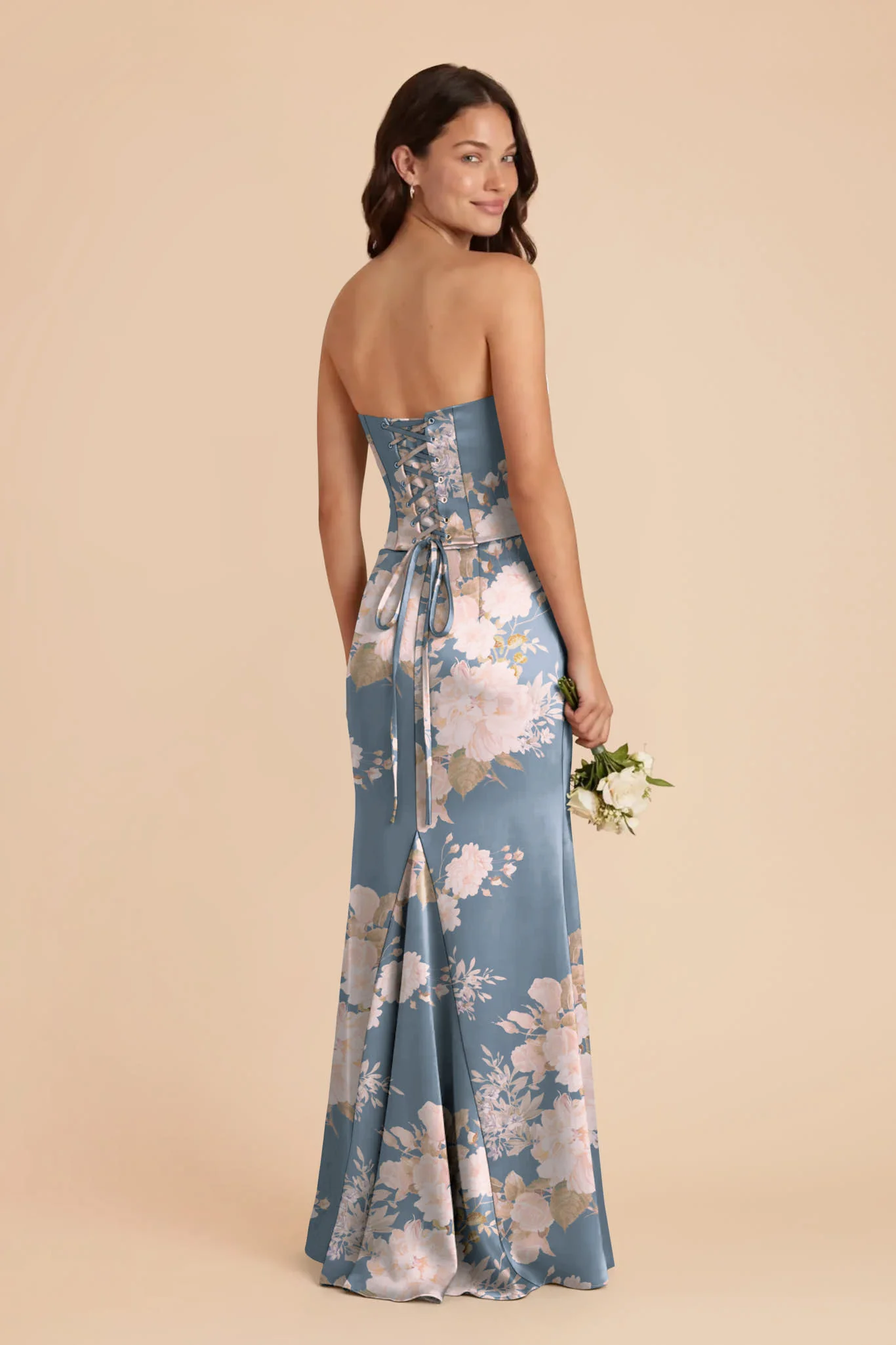Cher Matte Satin Set - Dusty Blue Romantic Bouquet - Image 2