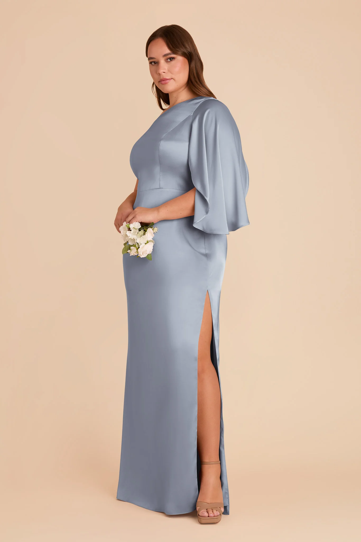 Christine Matte Satin Dress - Dusty Blue - Image 9