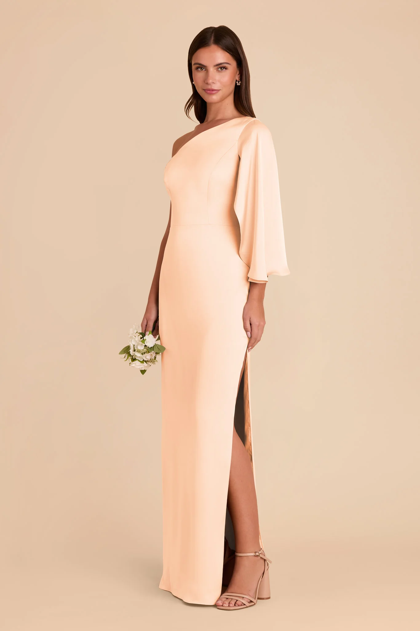 Christine Matte Satin Dress - Peach Cream - Image 4