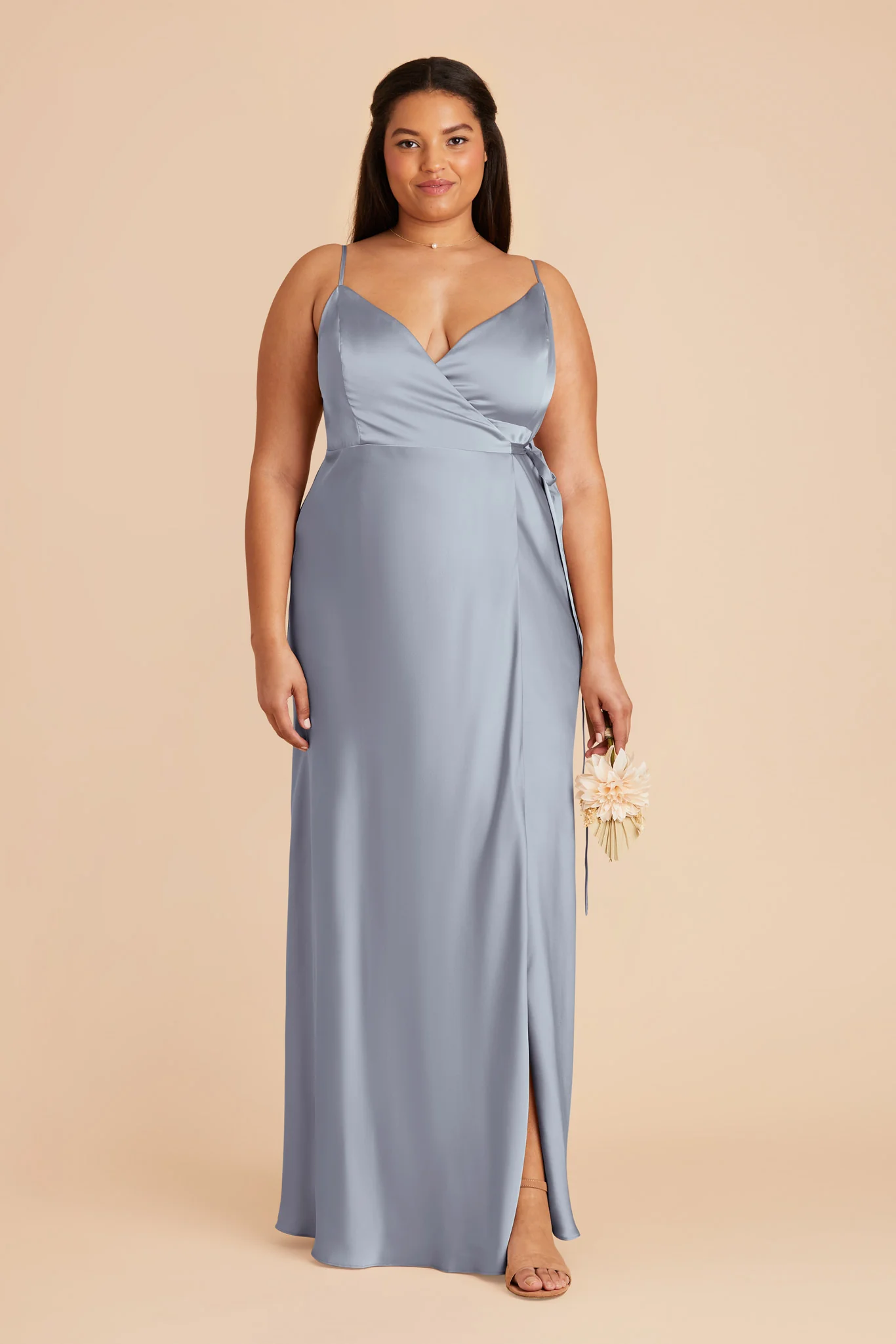 Cindy Matte Satin Dress - Dusty Blue - Image 2