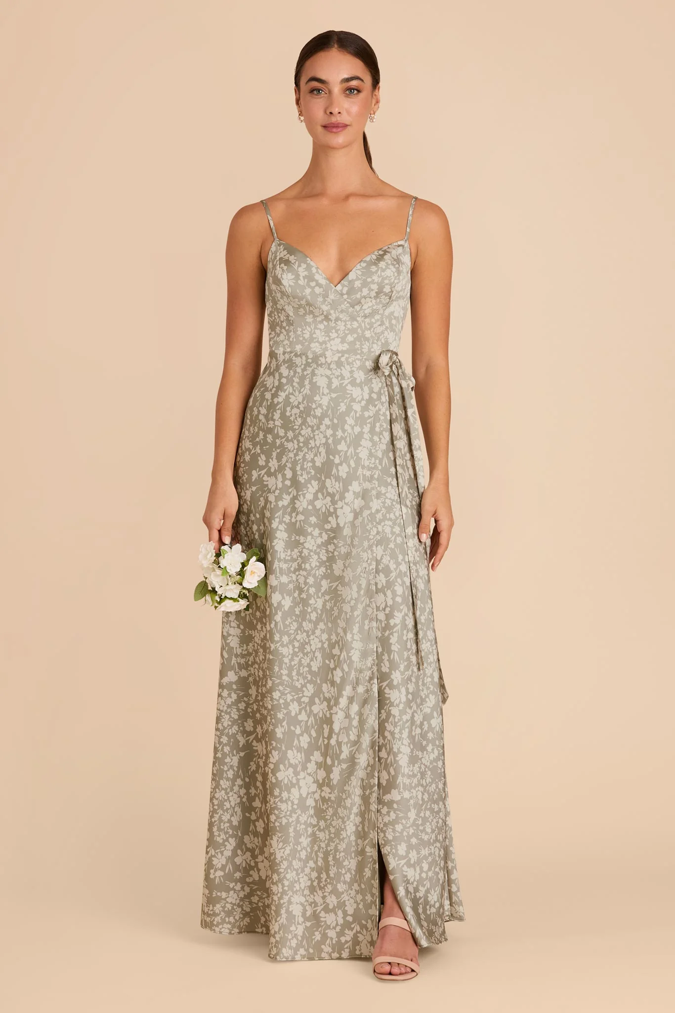 Cindy Matte Satin Dress - Moss Green Dreamy Floral