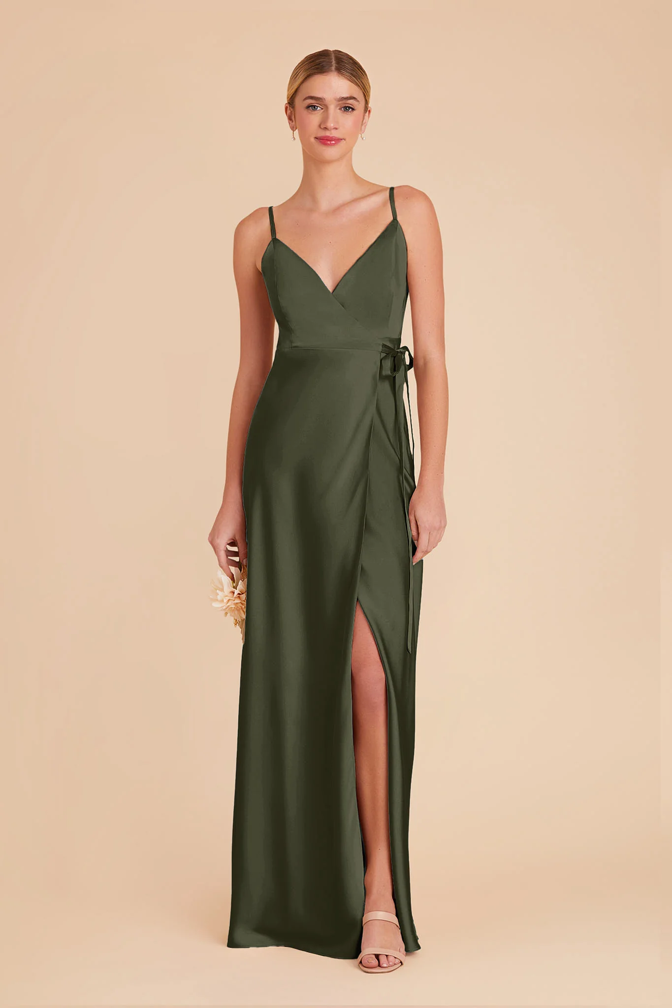 Cindy Matte Satin Dress - Olive