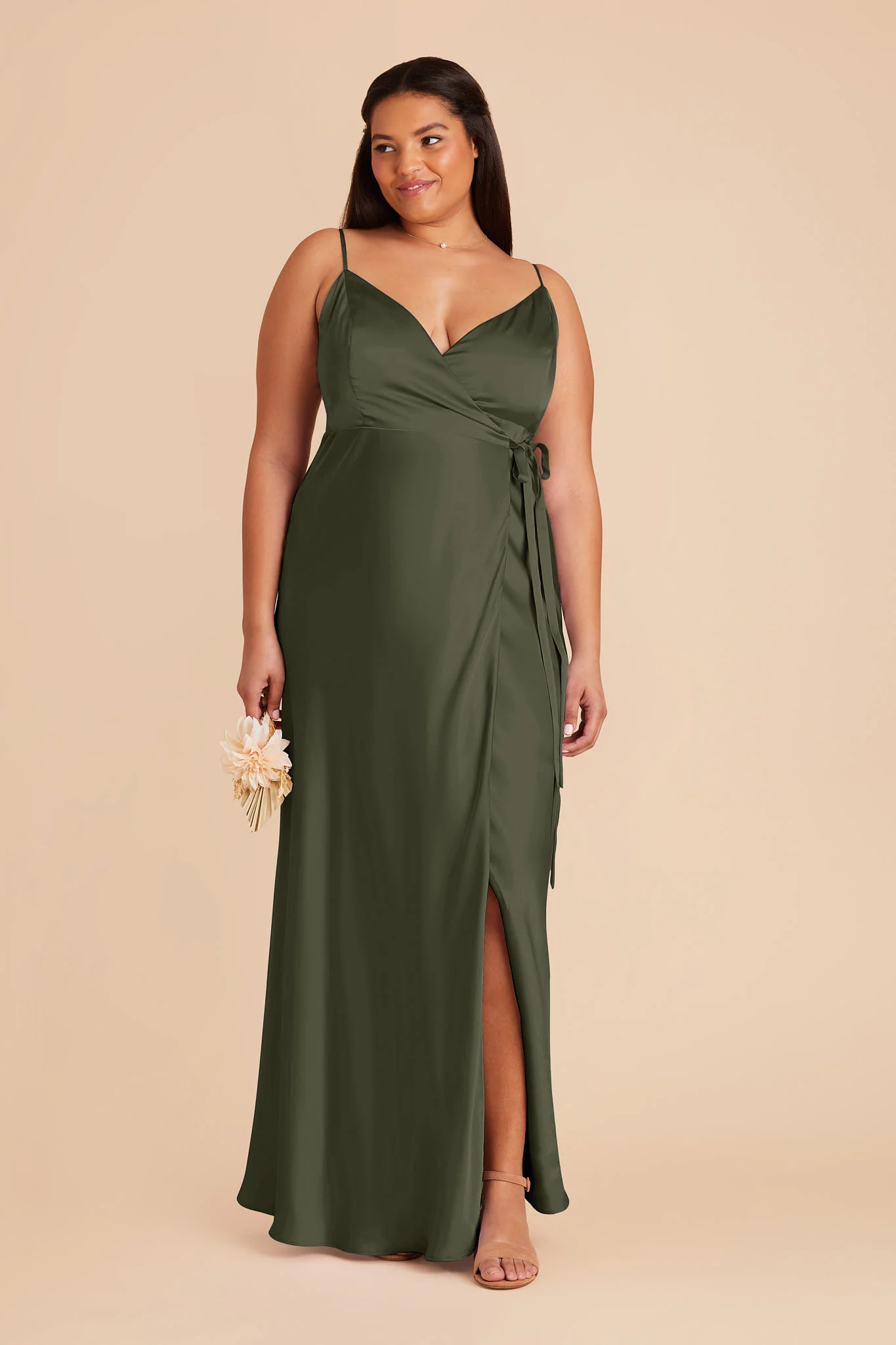 Cindy Matte Satin Dress - Olive - Image 2