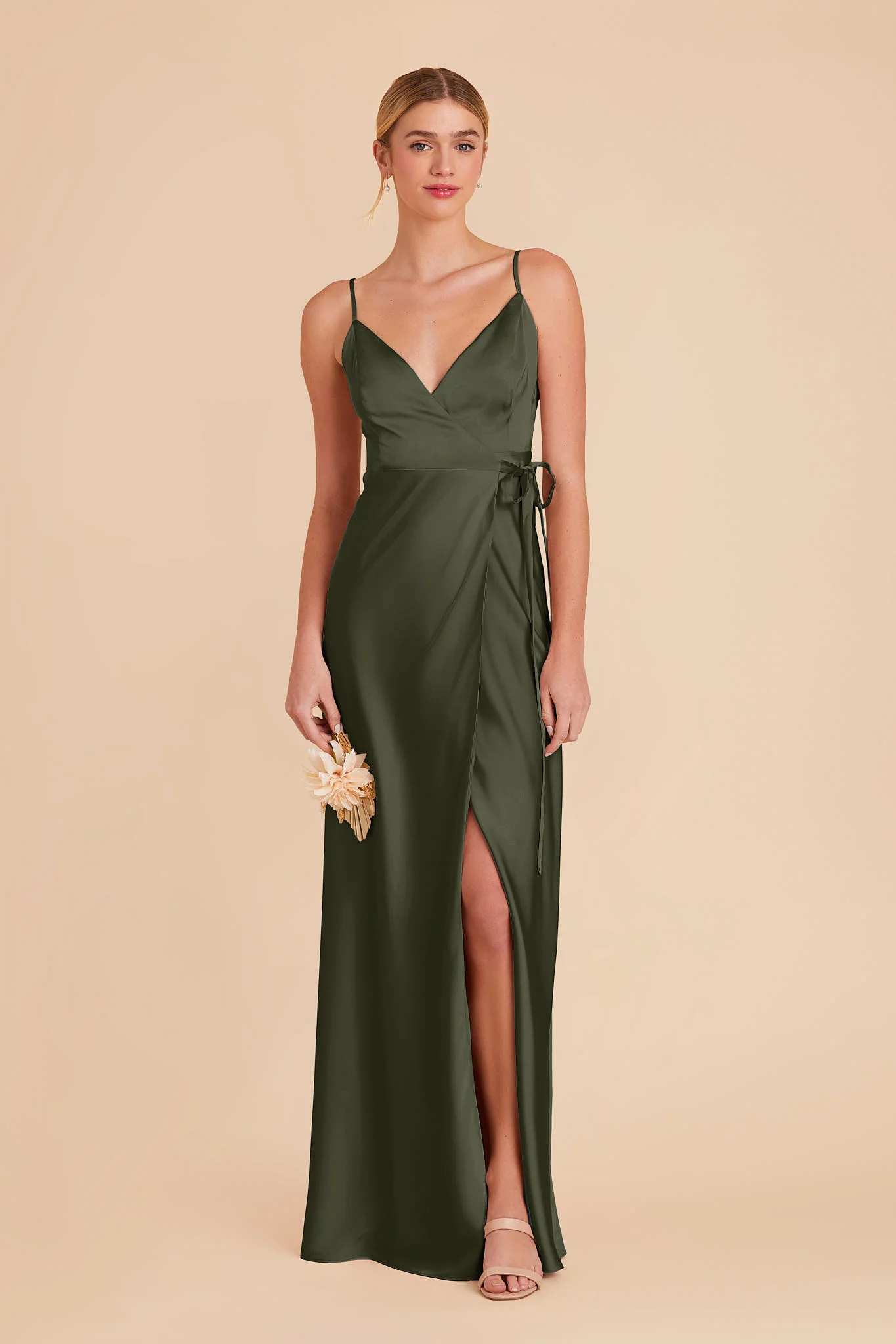 Cindy Matte Satin Dress - Olive - Image 3