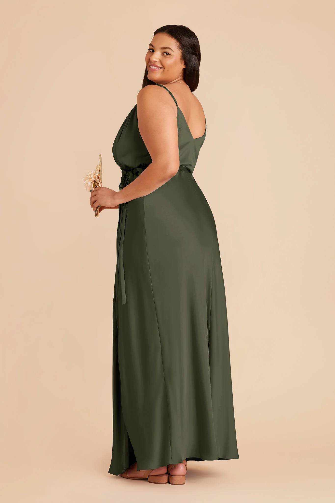 Cindy Matte Satin Dress - Olive - Image 6