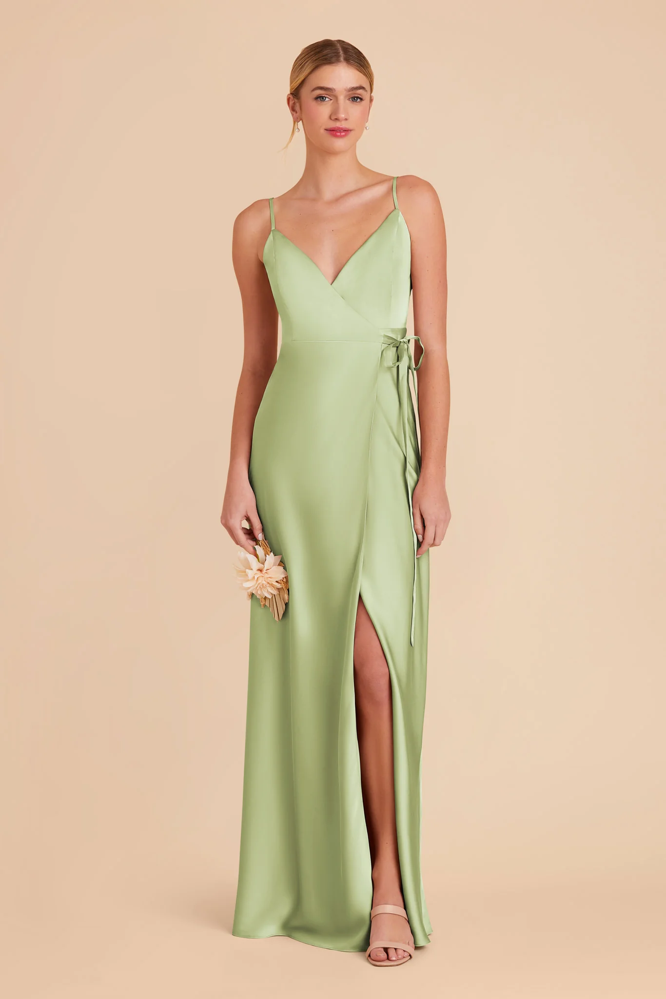 Cindy Matte Satin Dress - Pale Pistachio - Image 3
