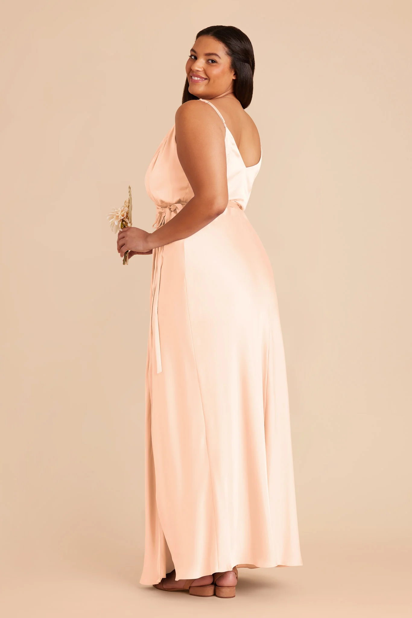 Cindy Matte Satin Dress - Peach Cream - Image 6