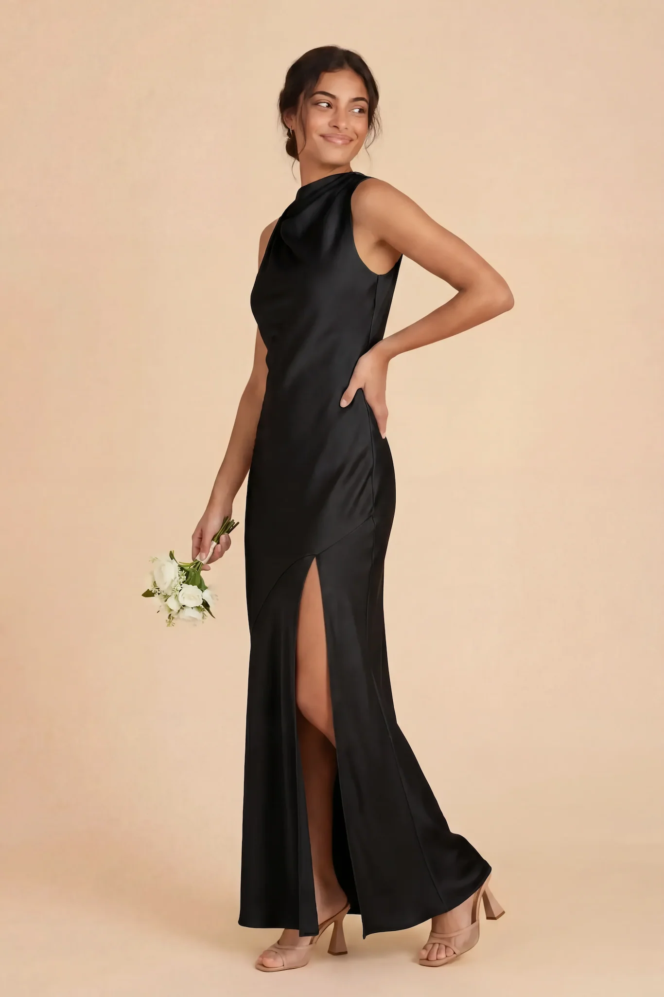 Daisy Matte Satin Dress - Black - Image 2