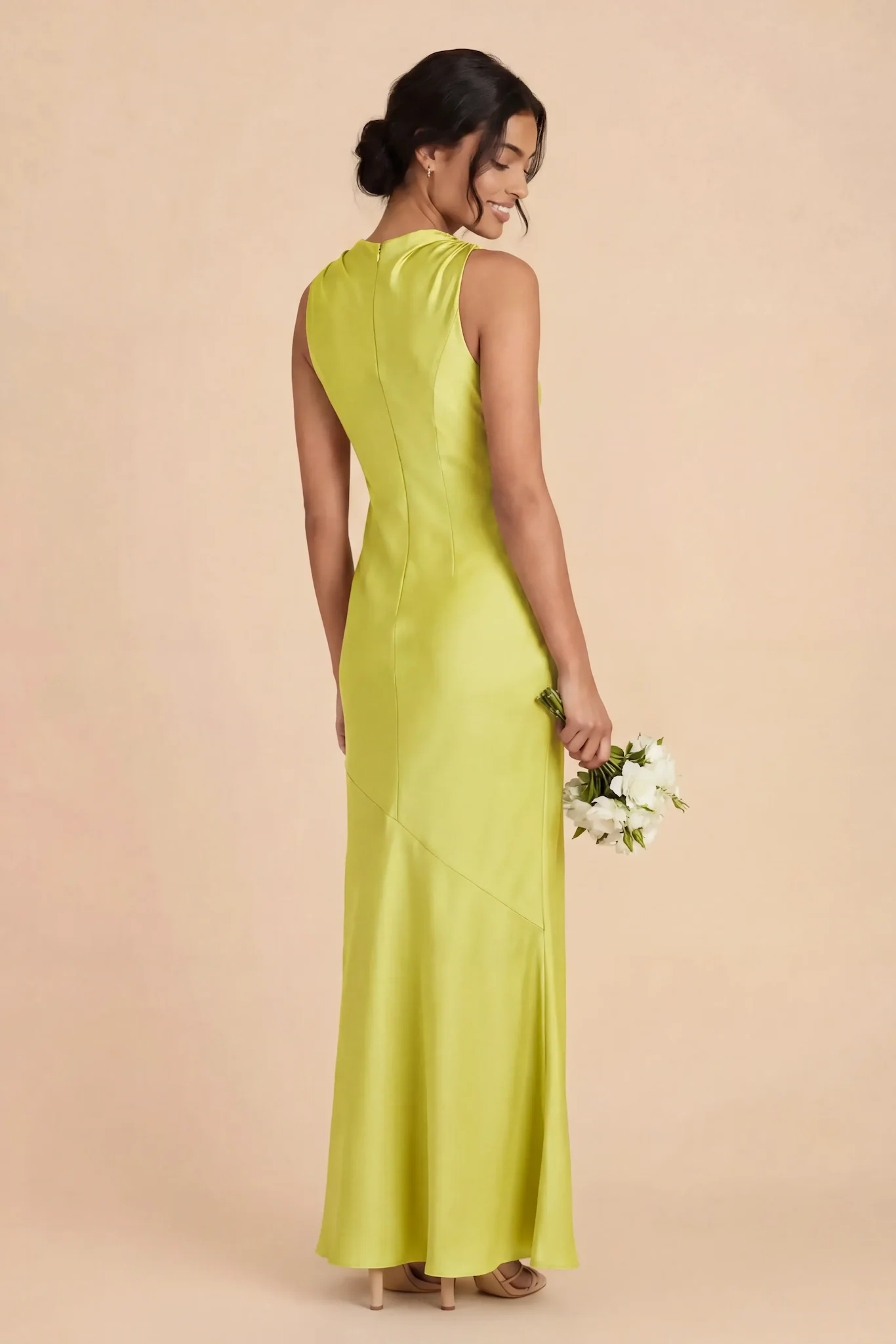 Daisy Matte Satin Dress - Chartreuse - Image 3