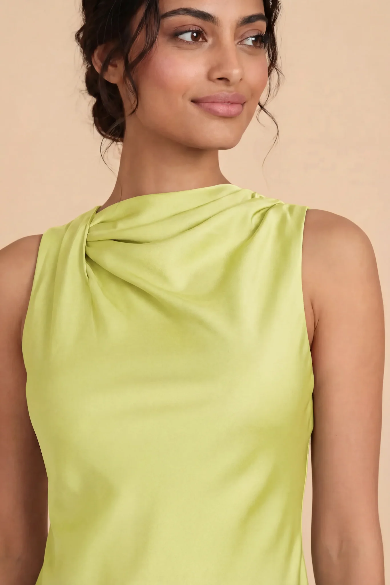 Daisy Matte Satin Dress - Chartreuse - Image 5