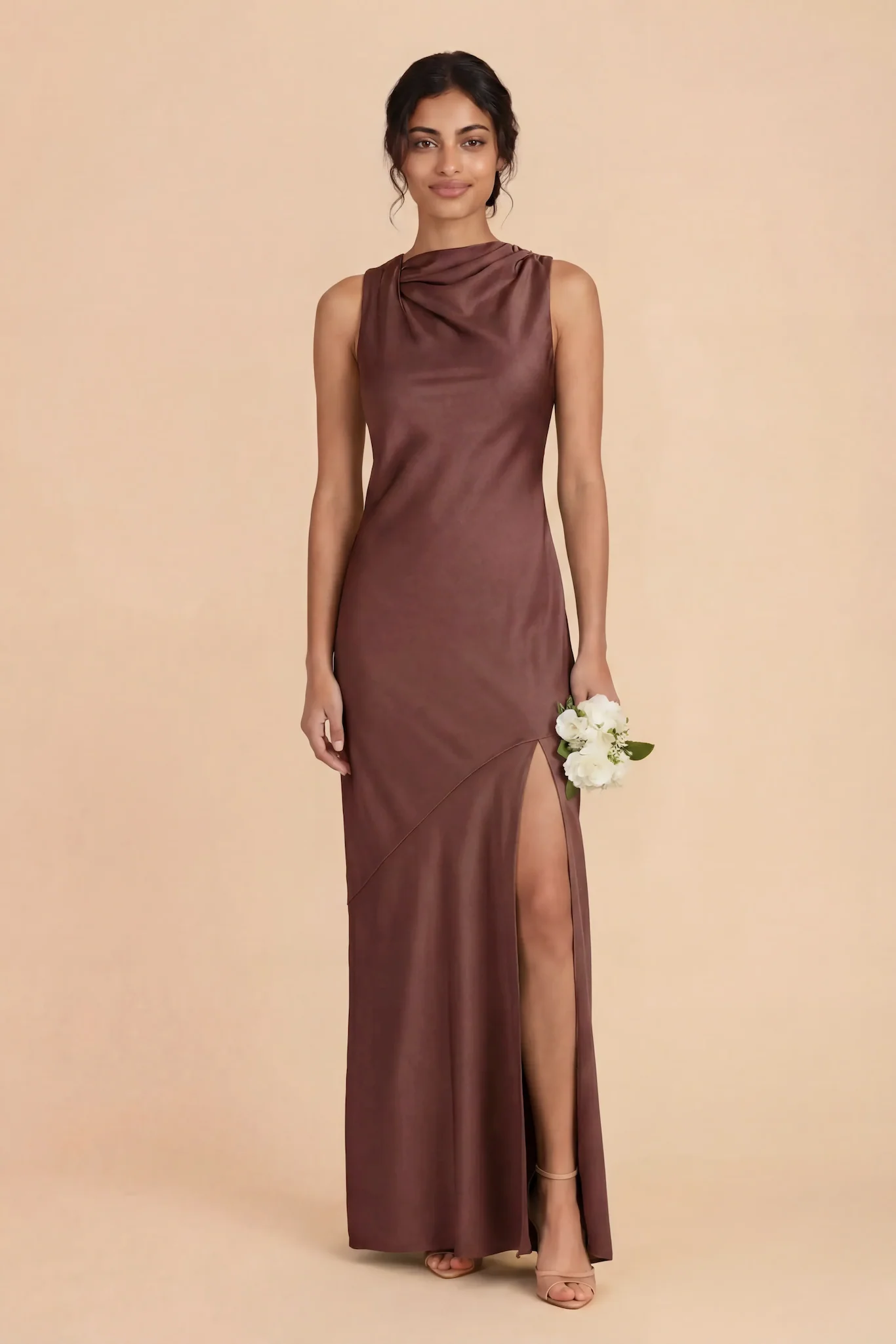 Daisy Matte Satin Dress - Chocolate Brown