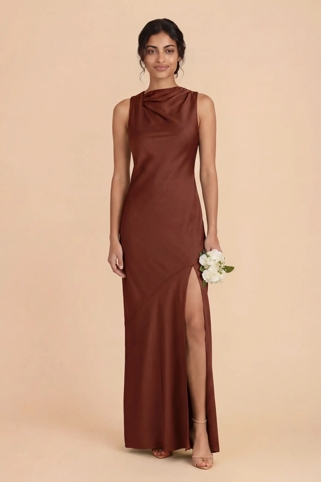 Daisy Matte Satin Dress - Cognac