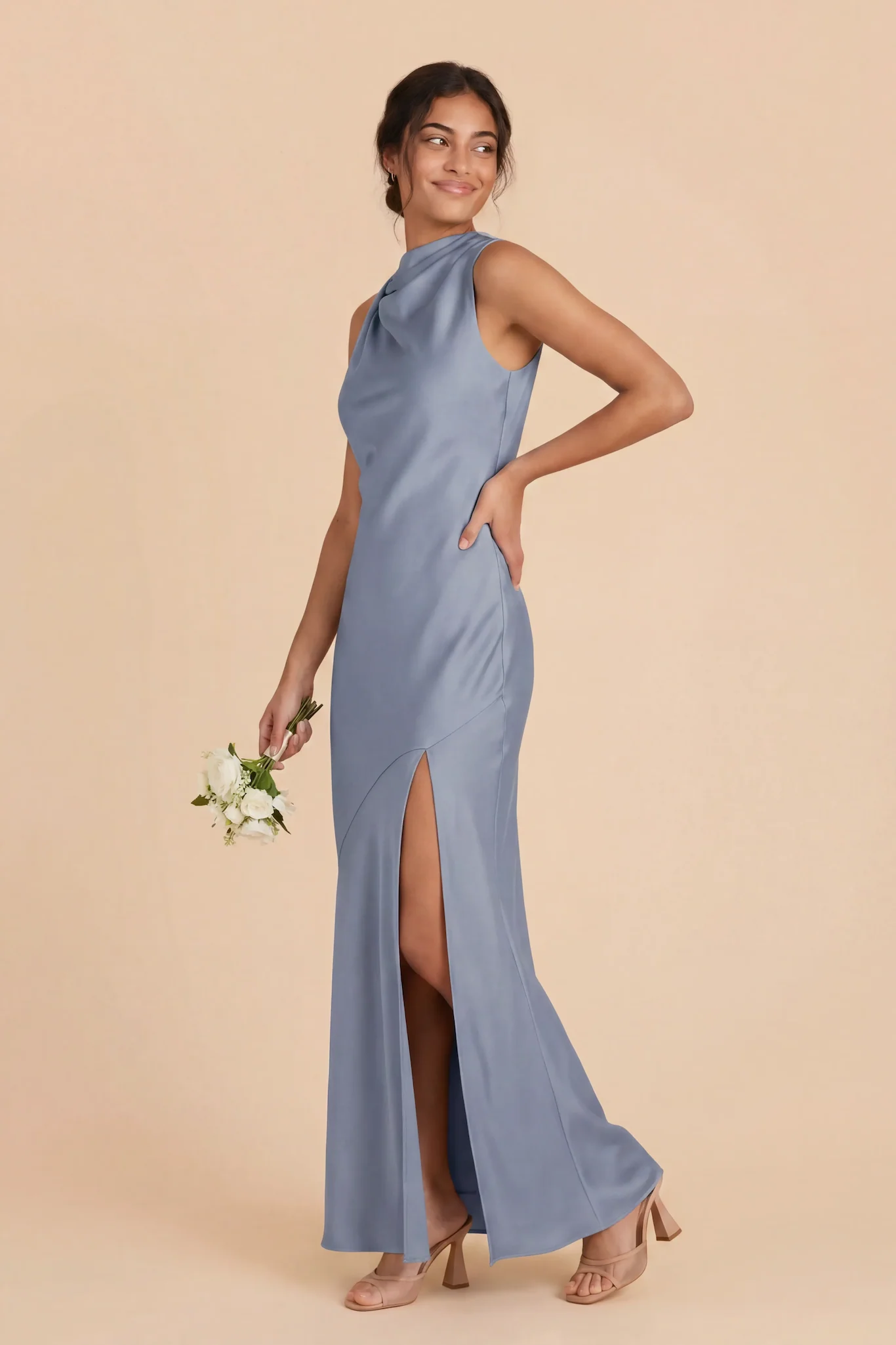 Daisy Matte Satin Dress - Dusty Blue - Image 2