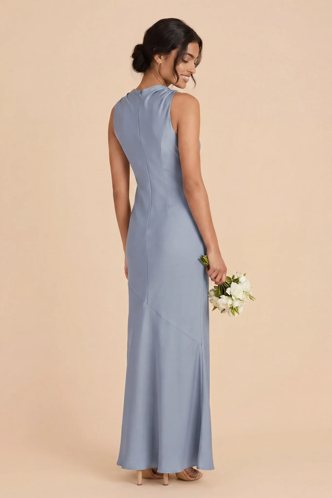 Daisy Matte Satin Dress - Dusty Blue - Image 3