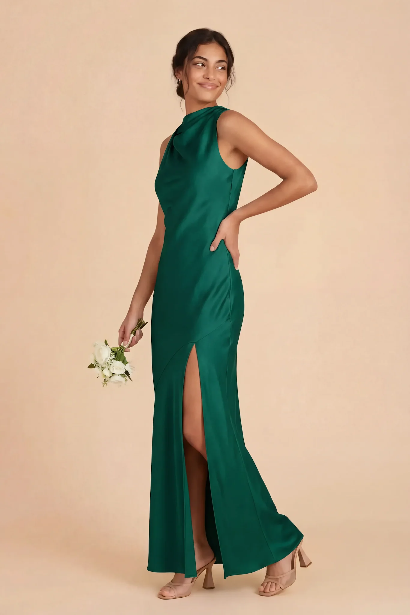 Daisy Matte Satin Dress - Emerald - Image 2