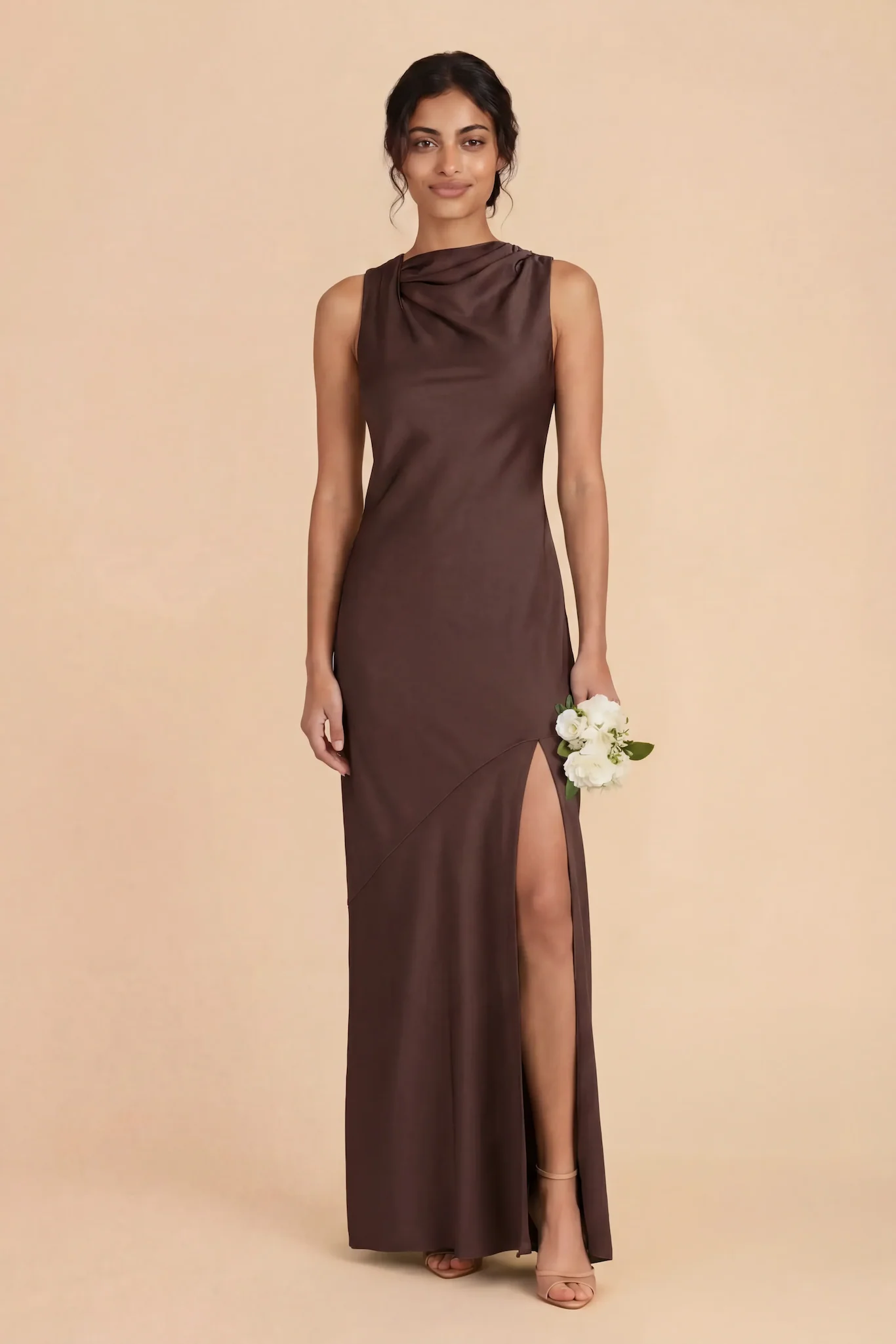 Daisy Matte Satin Dress - Espresso