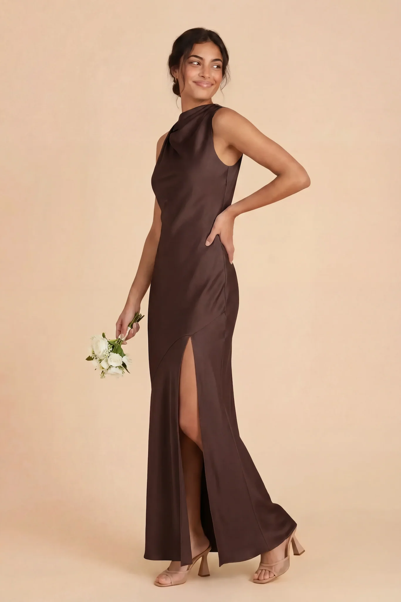 Daisy Matte Satin Dress - Espresso - Image 2
