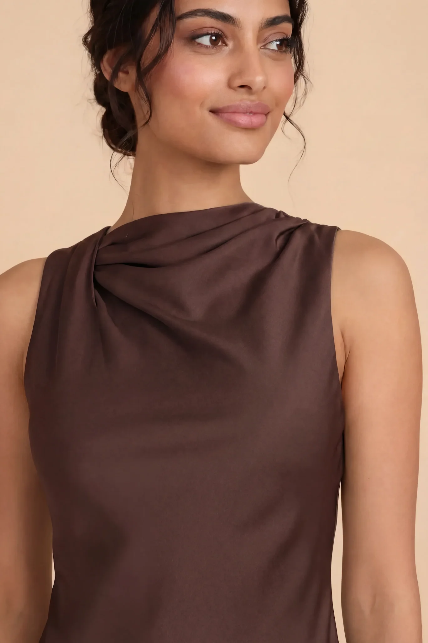 Daisy Matte Satin Dress - Espresso - Image 5