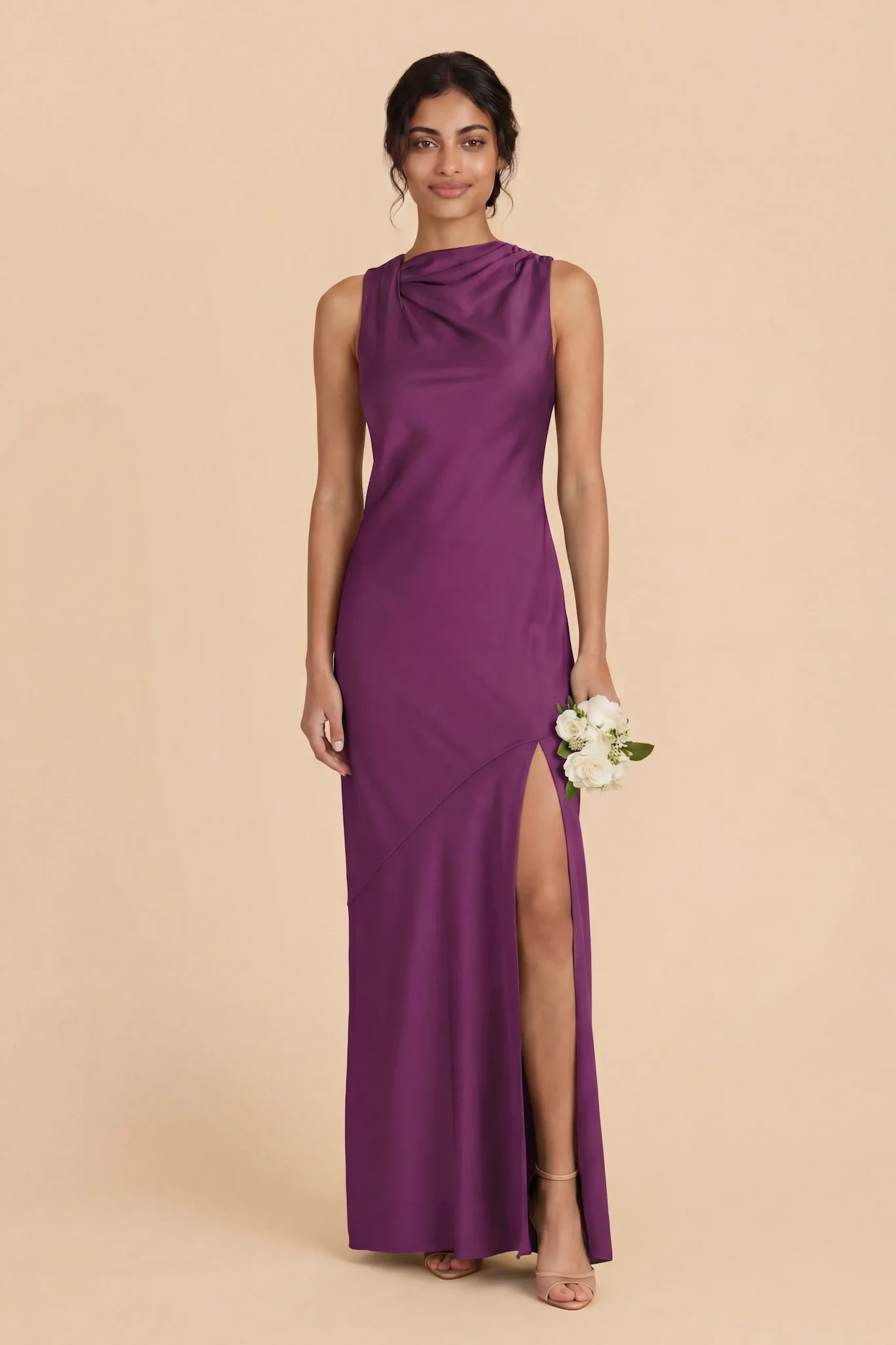 Daisy Matte Satin Dress - Fig