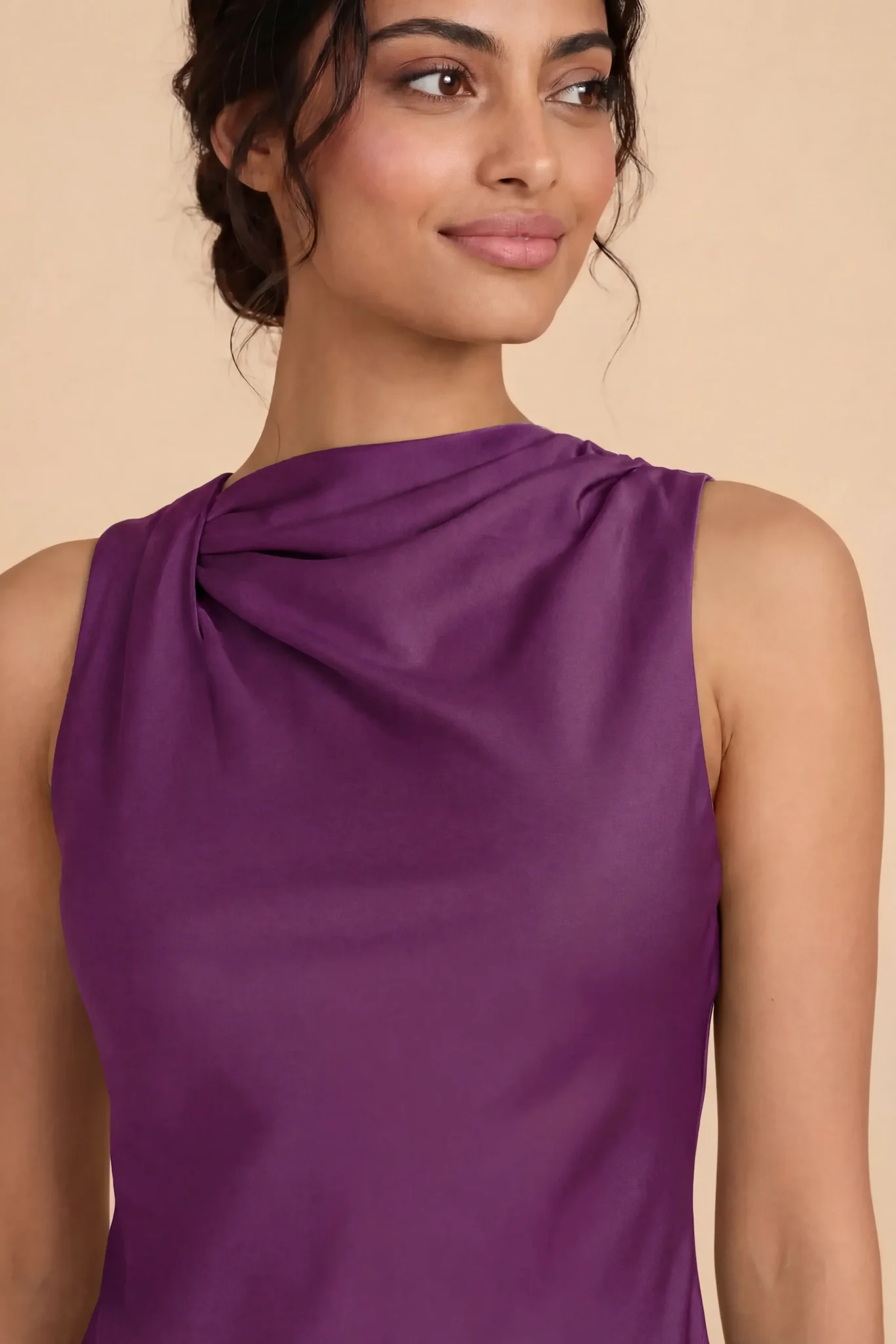 Daisy Matte Satin Dress - Fig - Image 5