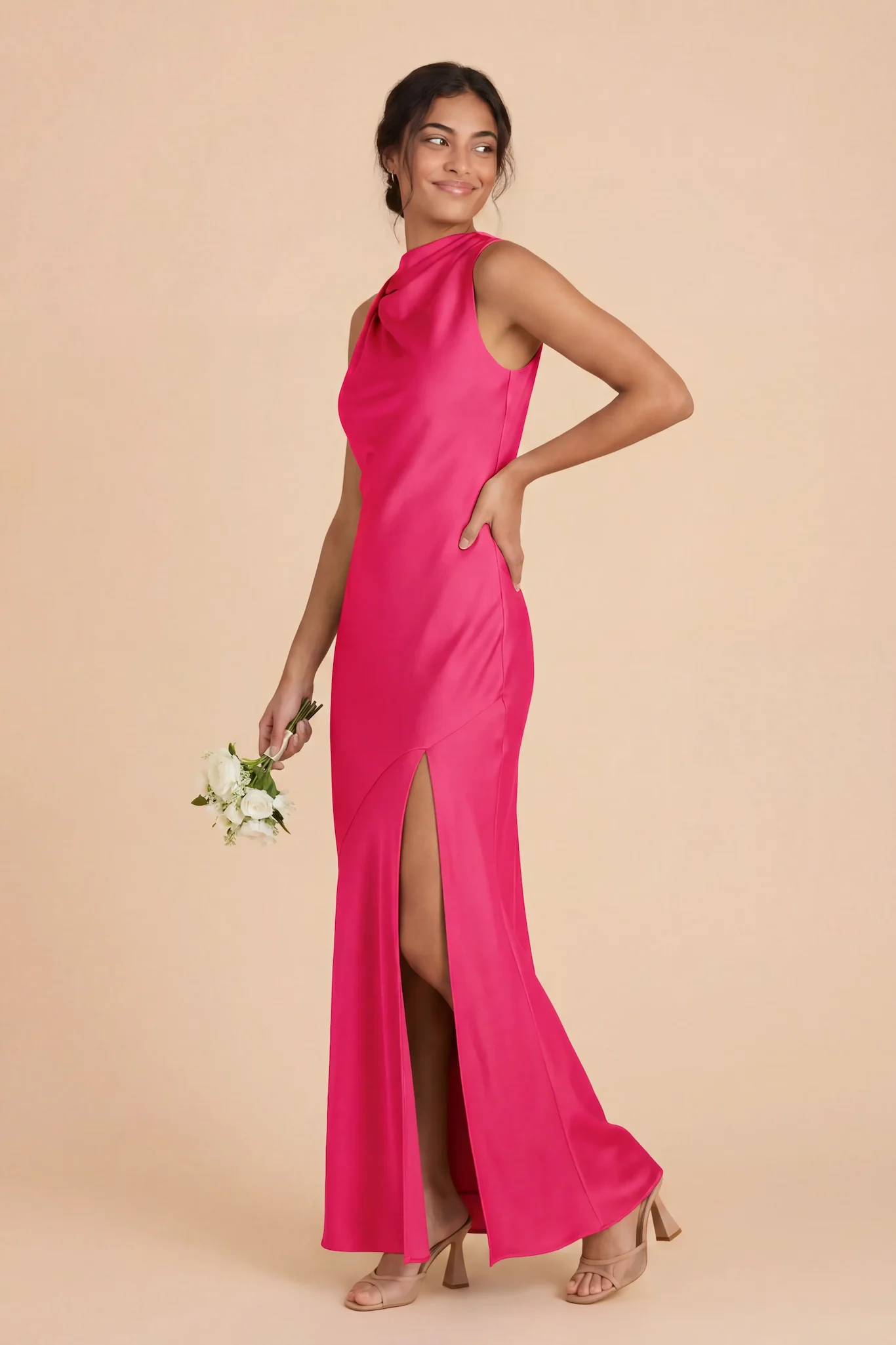 Daisy Matte Satin Dress - Fuchsia - Image 2
