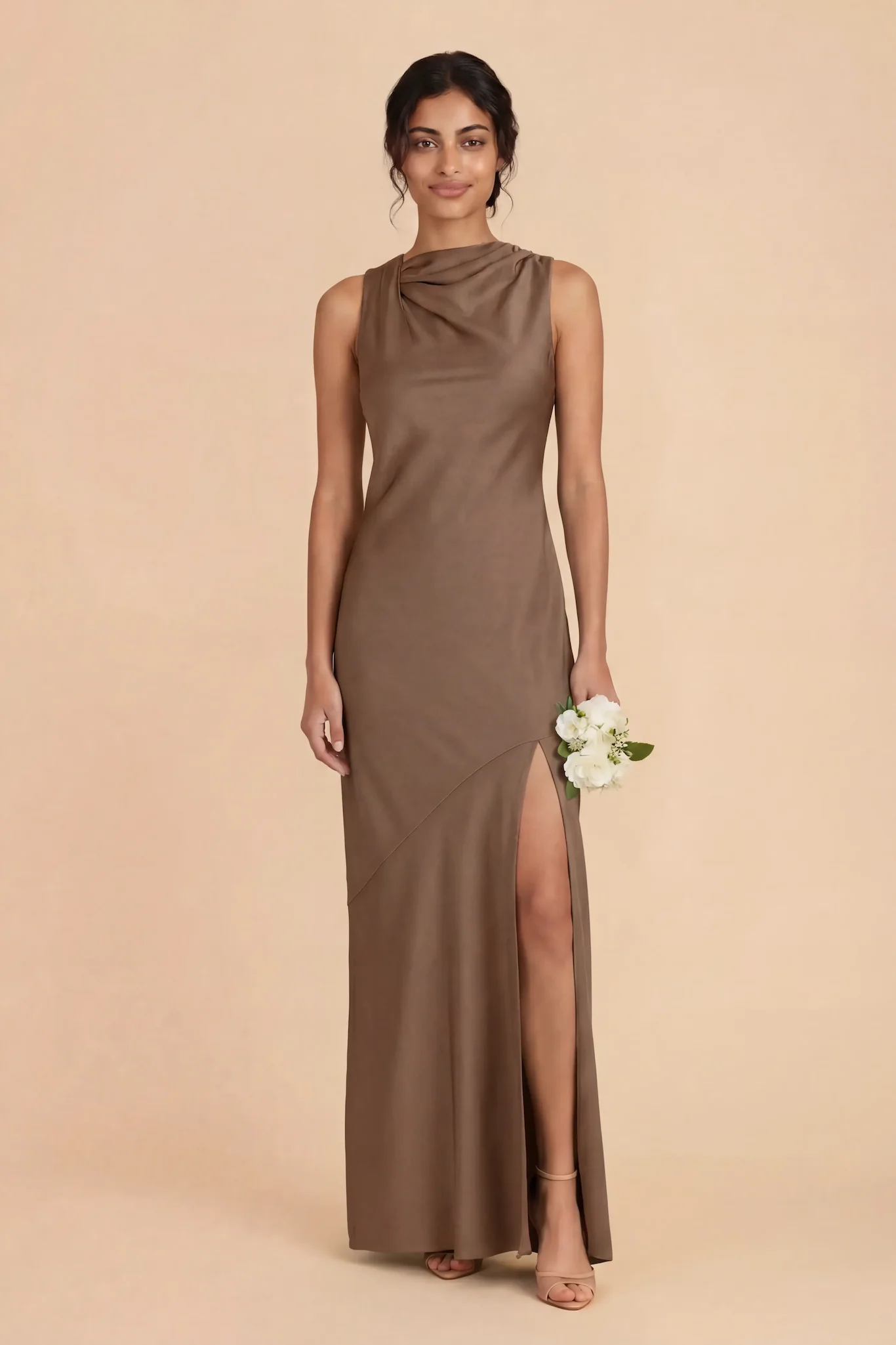 Daisy Matte Satin Dress - Mocha