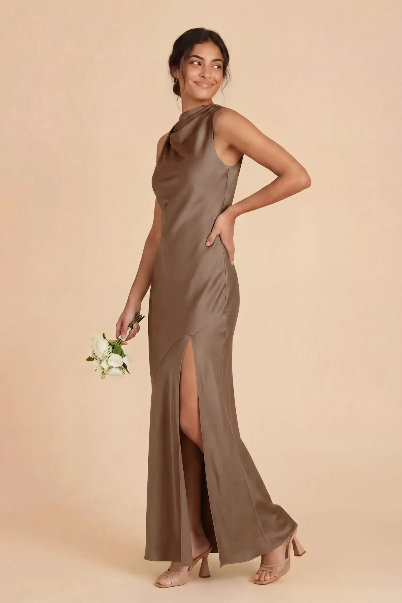Daisy Matte Satin Dress - Mocha - Image 2
