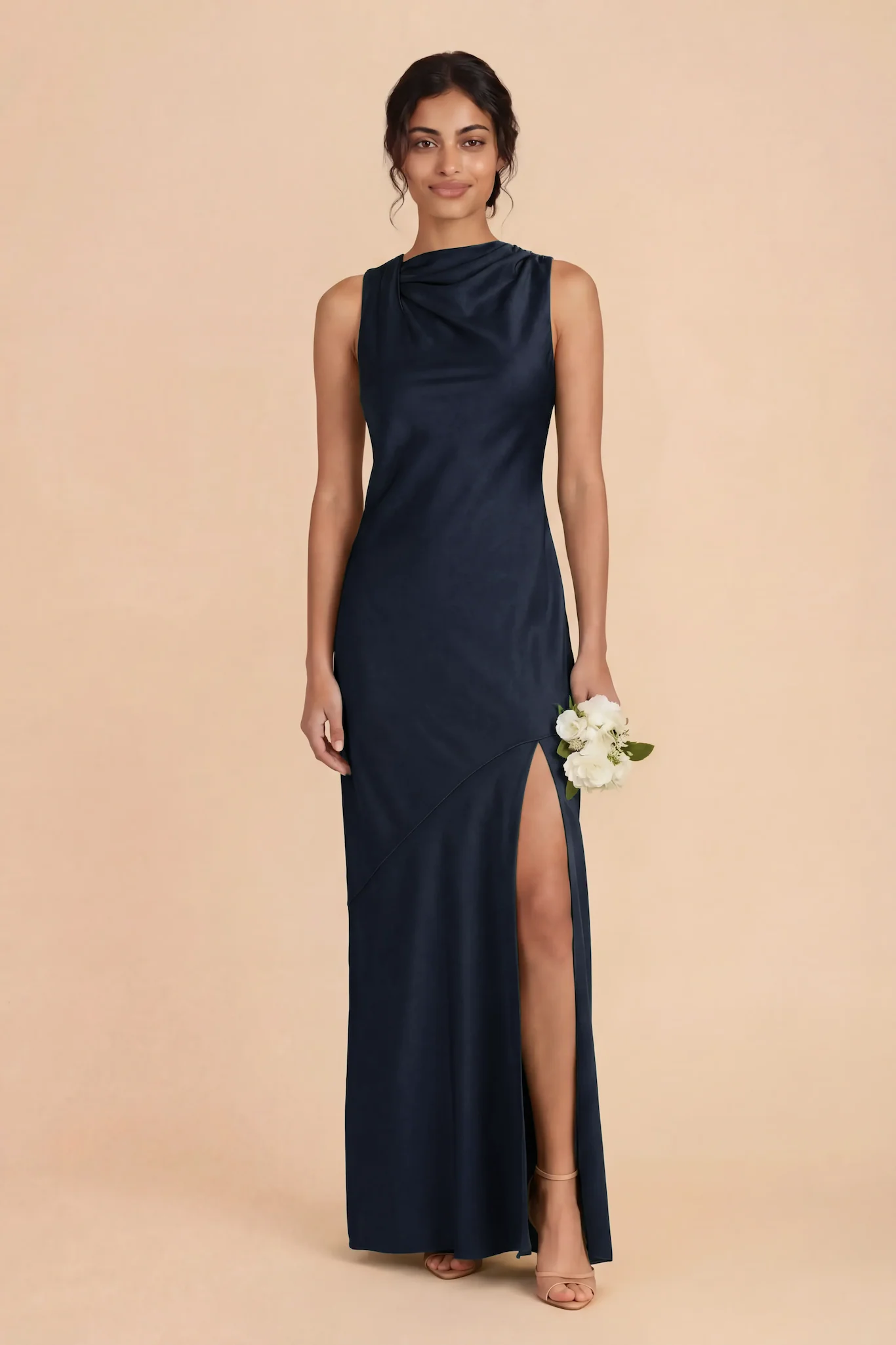 Daisy Matte Satin Dress - Navy