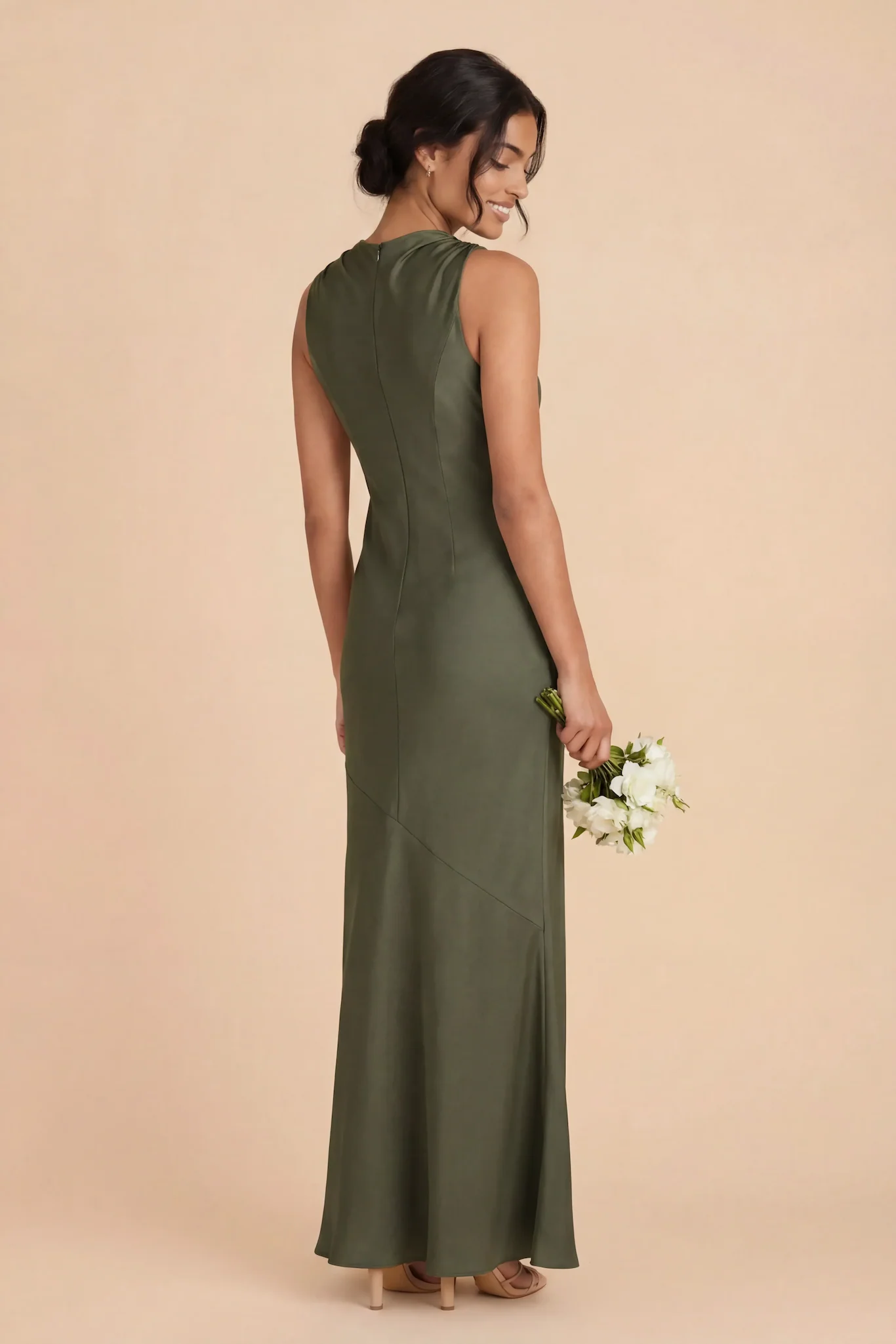 Daisy Matte Satin Dress - Olive - Image 3