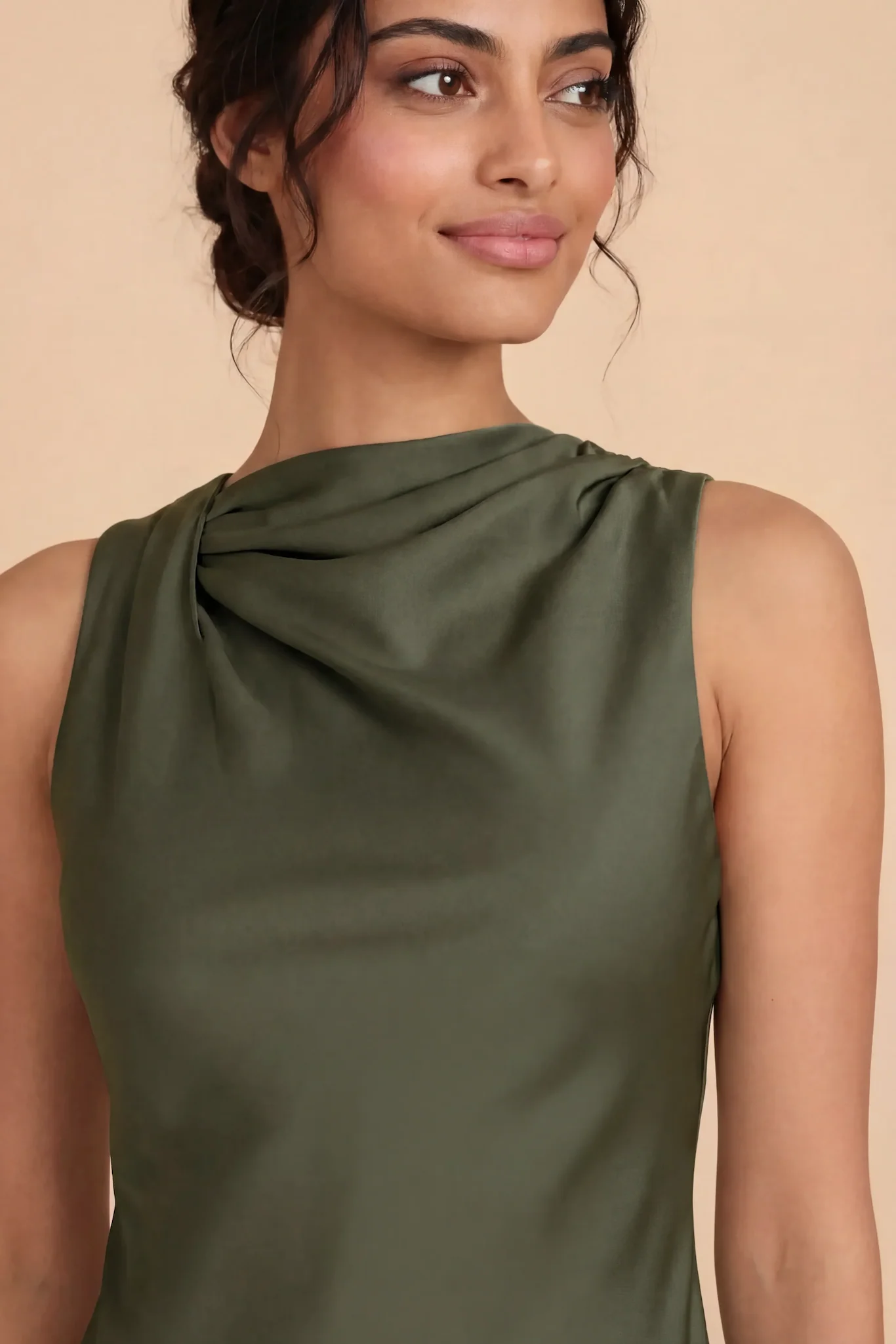 Daisy Matte Satin Dress - Olive - Image 5