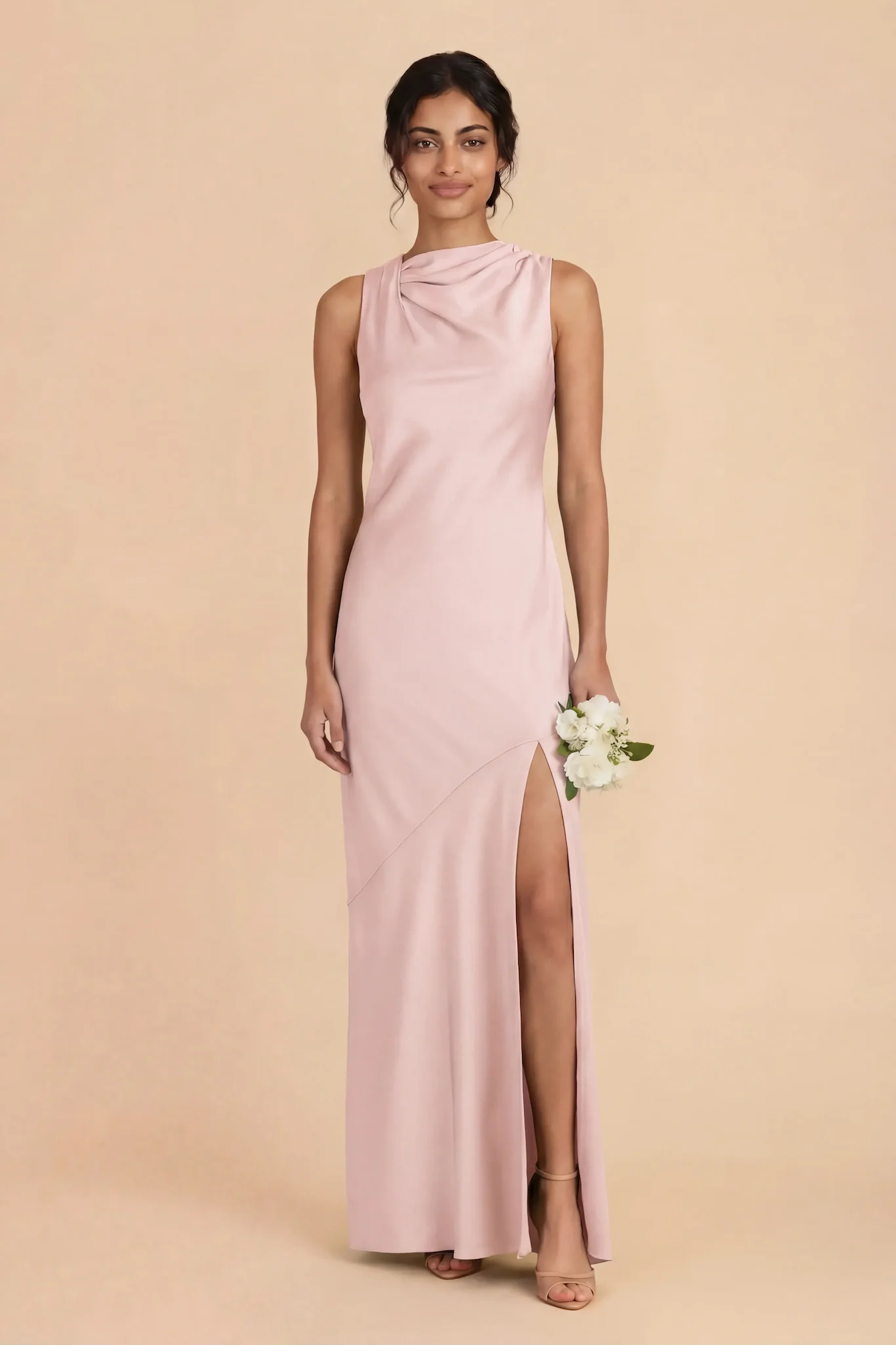 Daisy Matte Satin Dress - Pale Blush