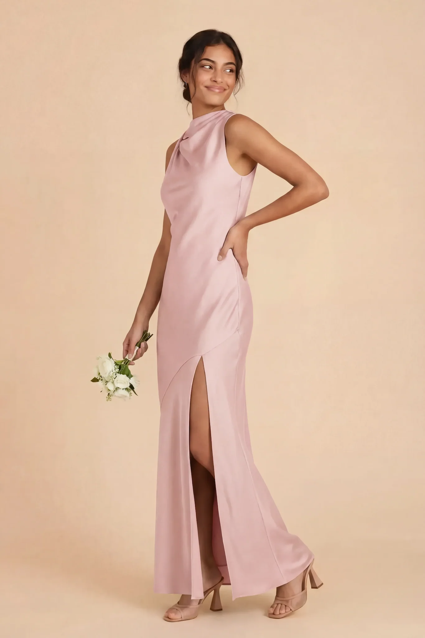 Daisy Matte Satin Dress - Pale Blush - Image 2