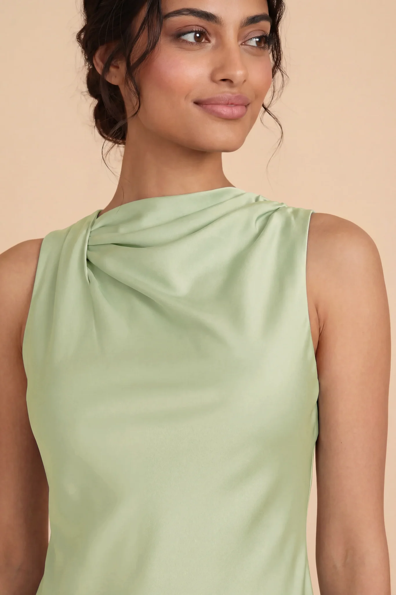 Daisy Matte Satin Dress - Pale Pistachio - Image 5