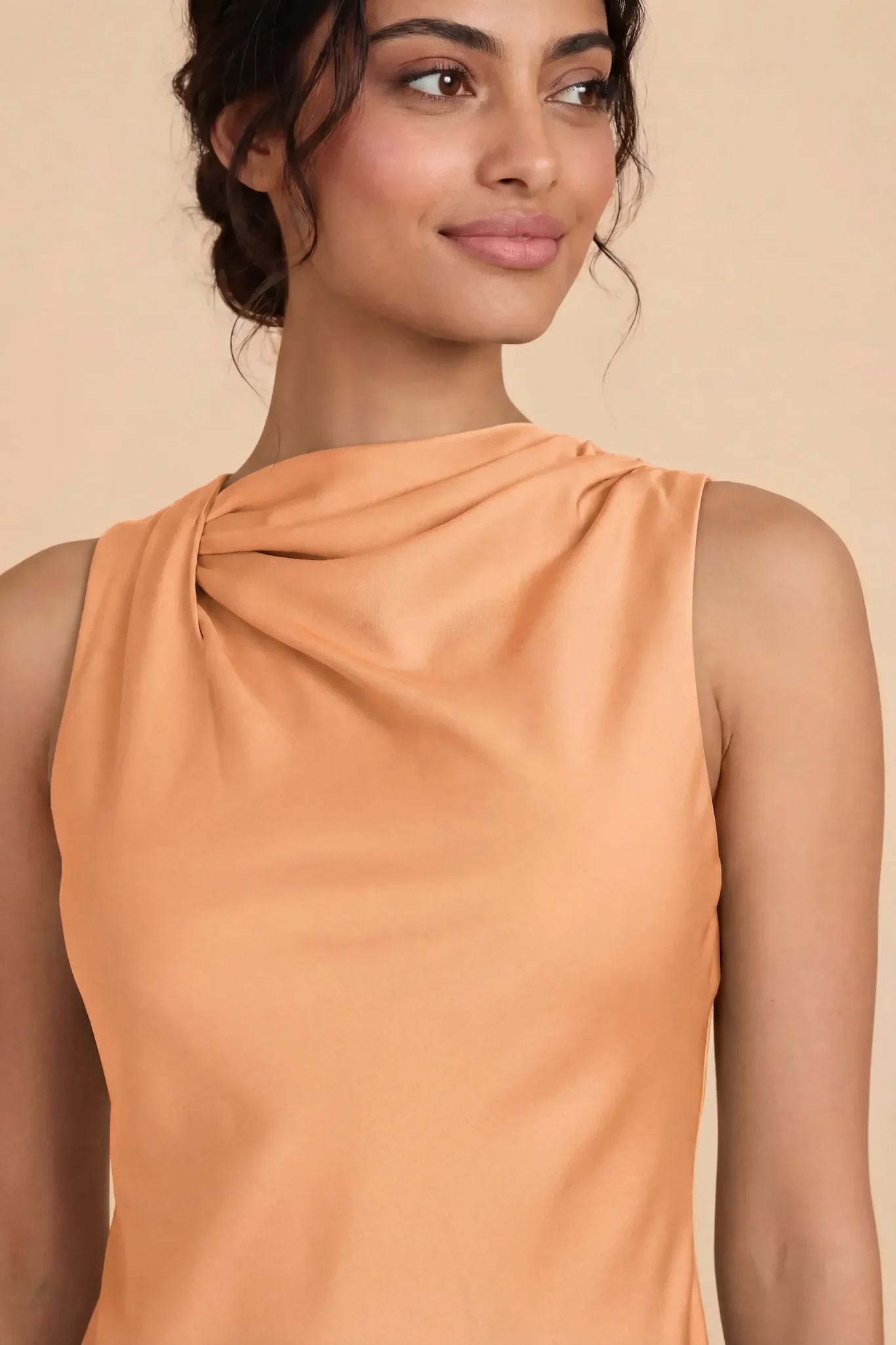 Daisy Matte Satin Dress - Peach - Image 5