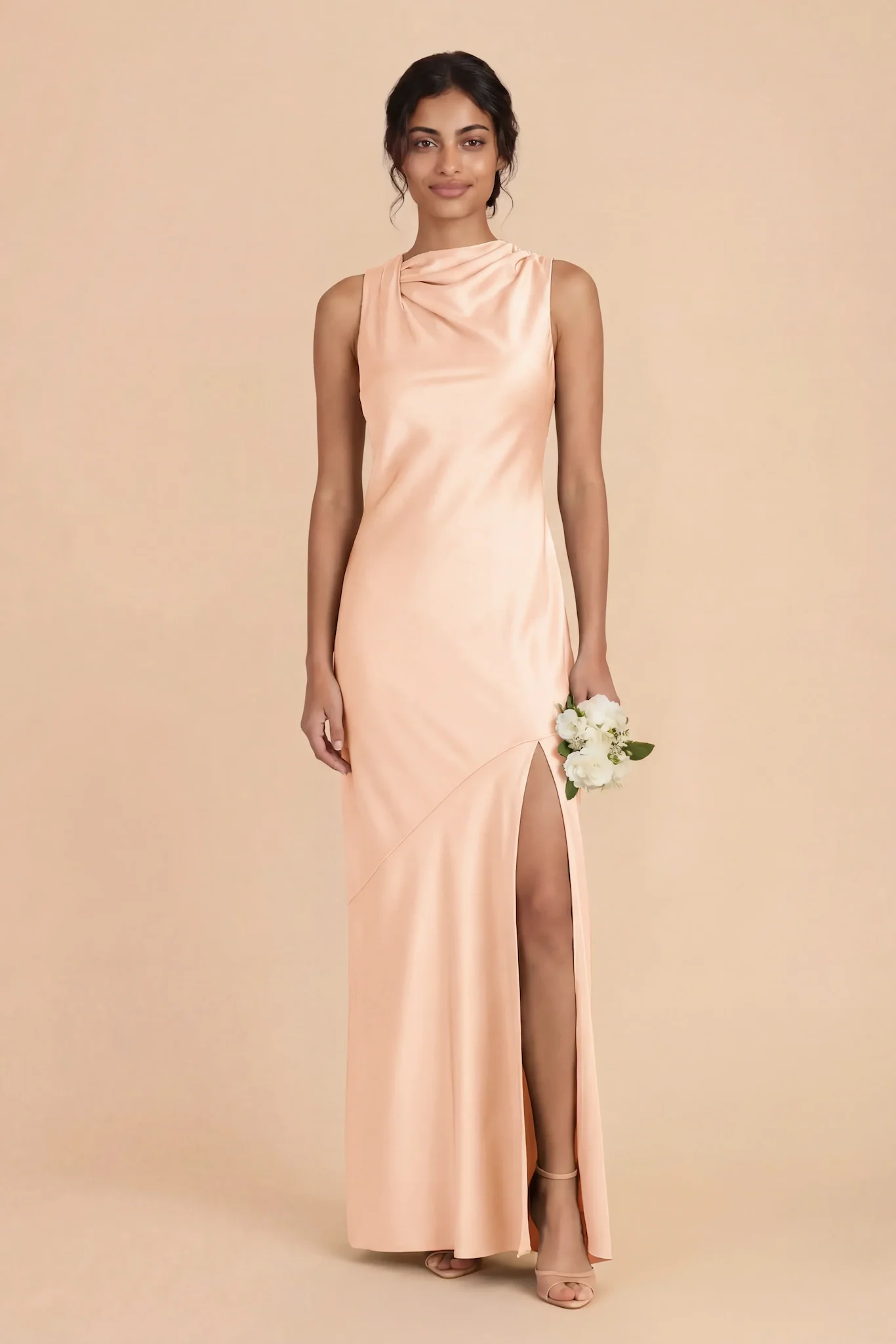 Daisy Matte Satin Dress - Peach Cream