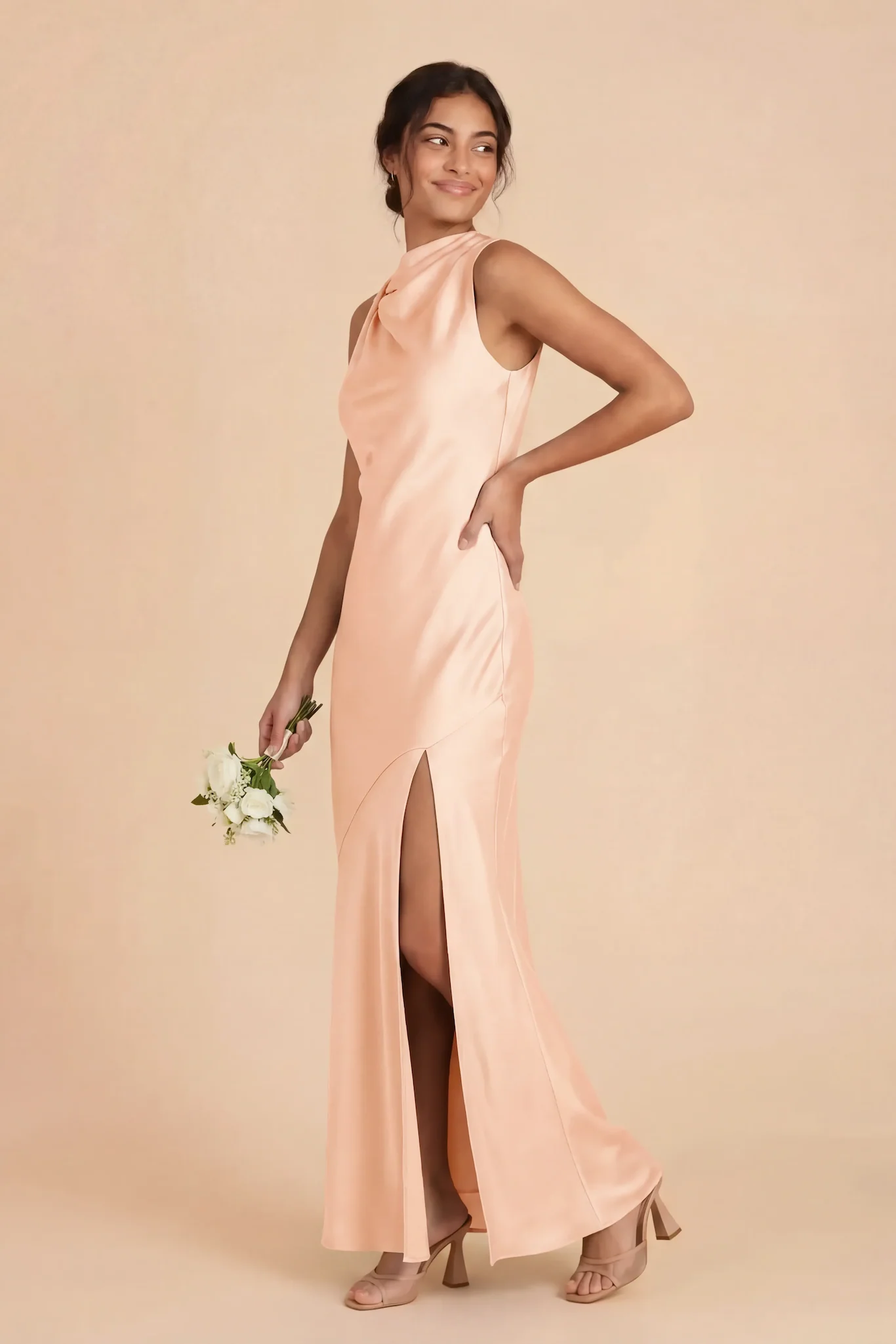 Daisy Matte Satin Dress - Peach Cream - Image 2