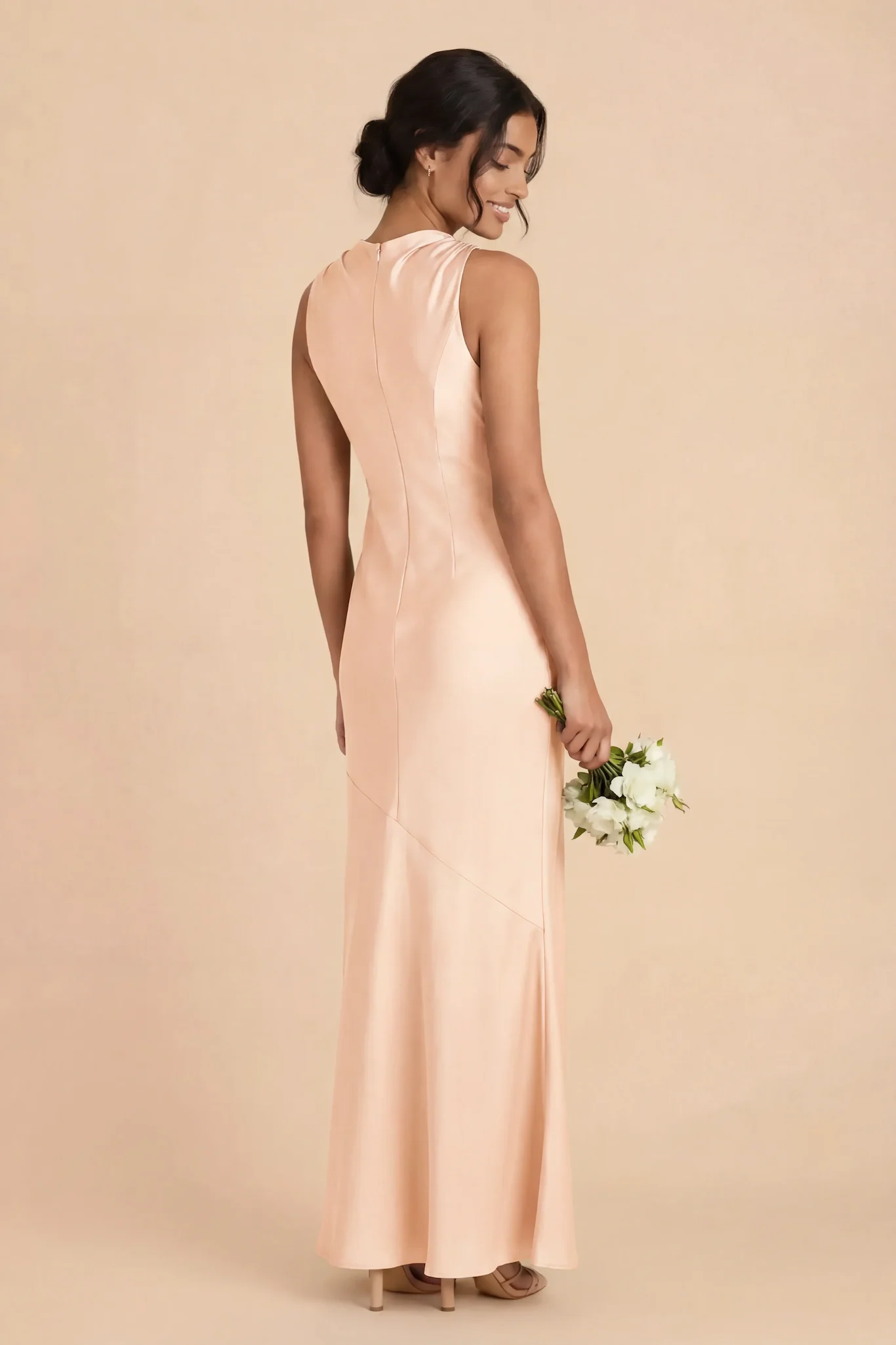 Daisy Matte Satin Dress - Peach Cream - Image 3
