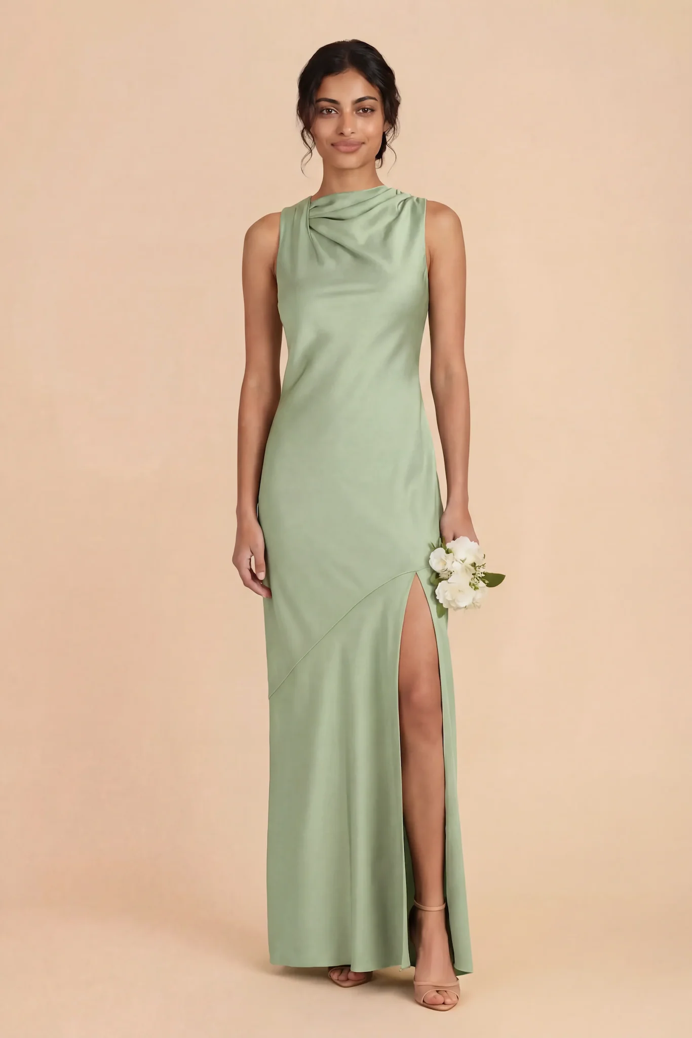 Daisy Matte Satin Dress - Pistachio