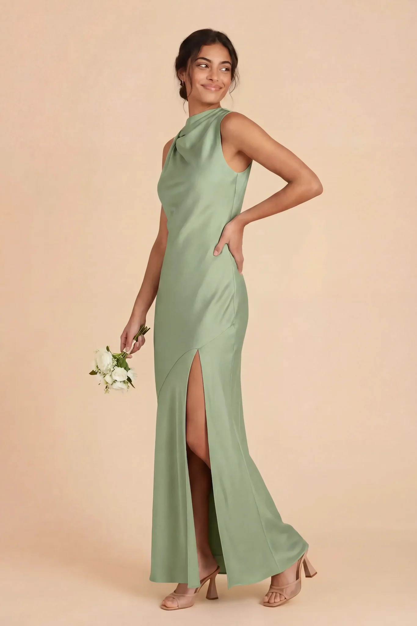Daisy Matte Satin Dress - Pistachio - Image 2