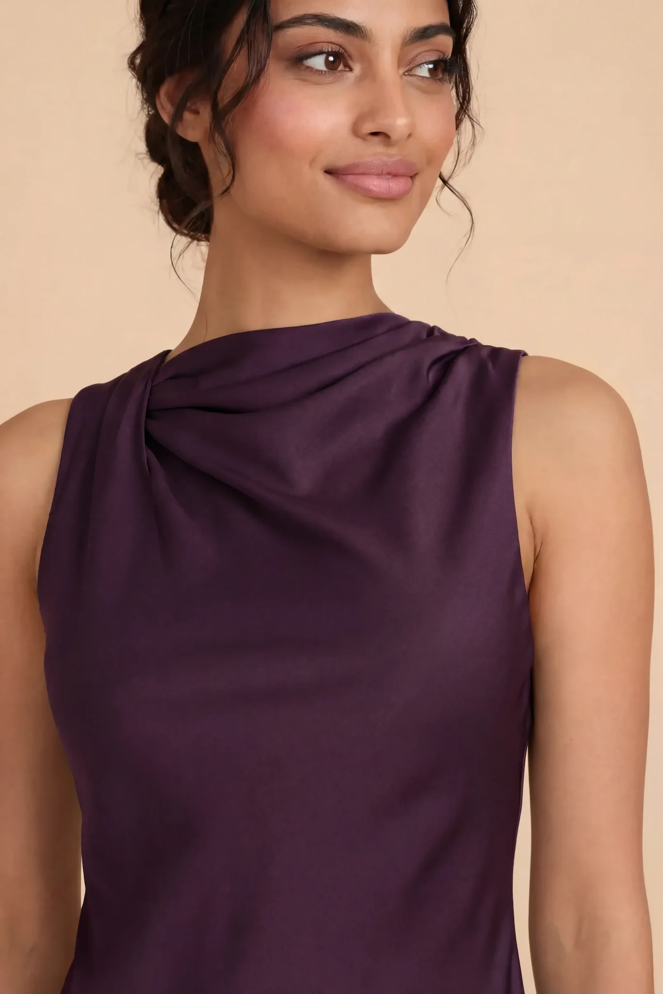 Daisy Matte Satin Dress - Plum - Image 5