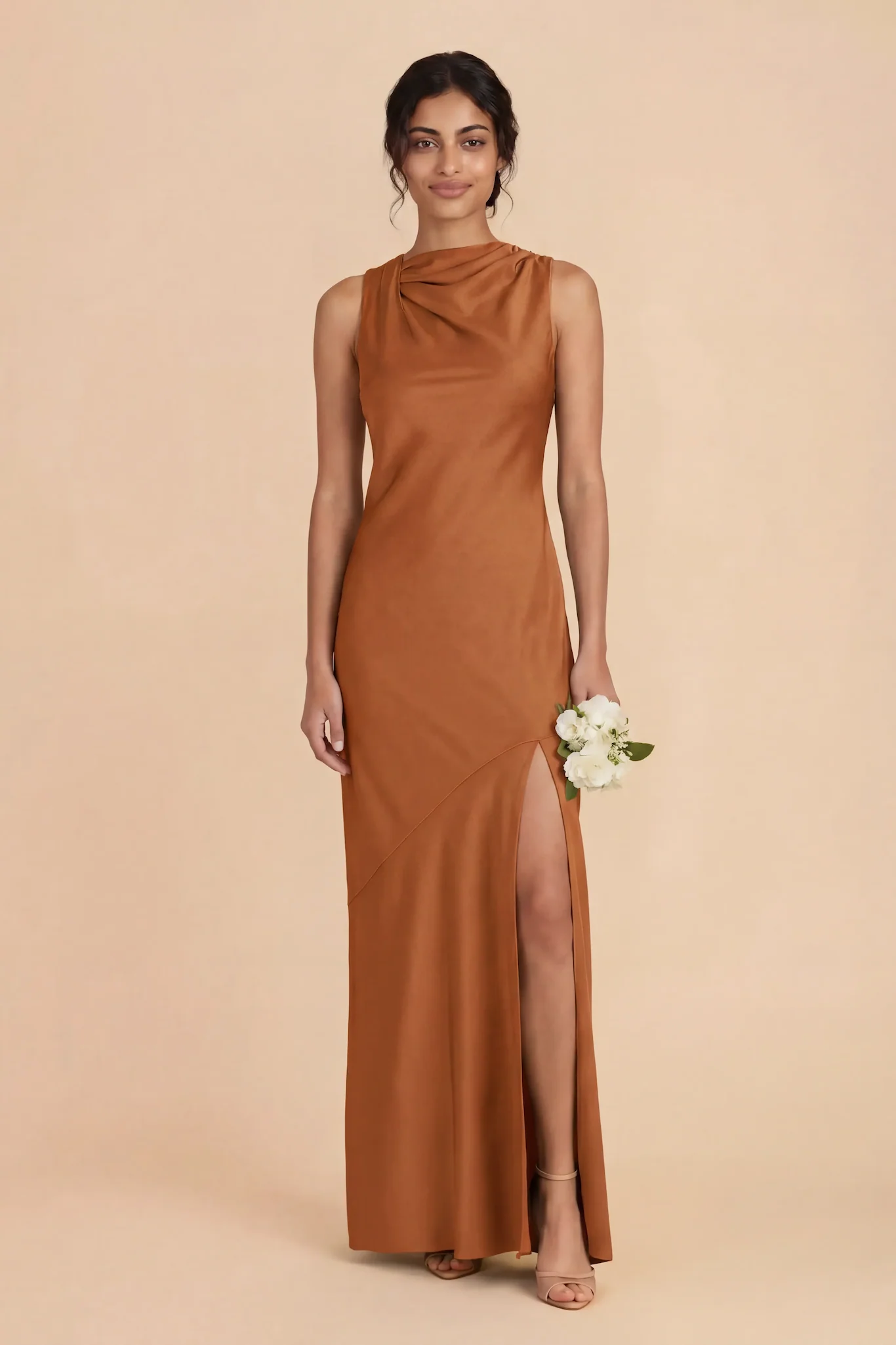 Daisy Matte Satin Dress - Rust