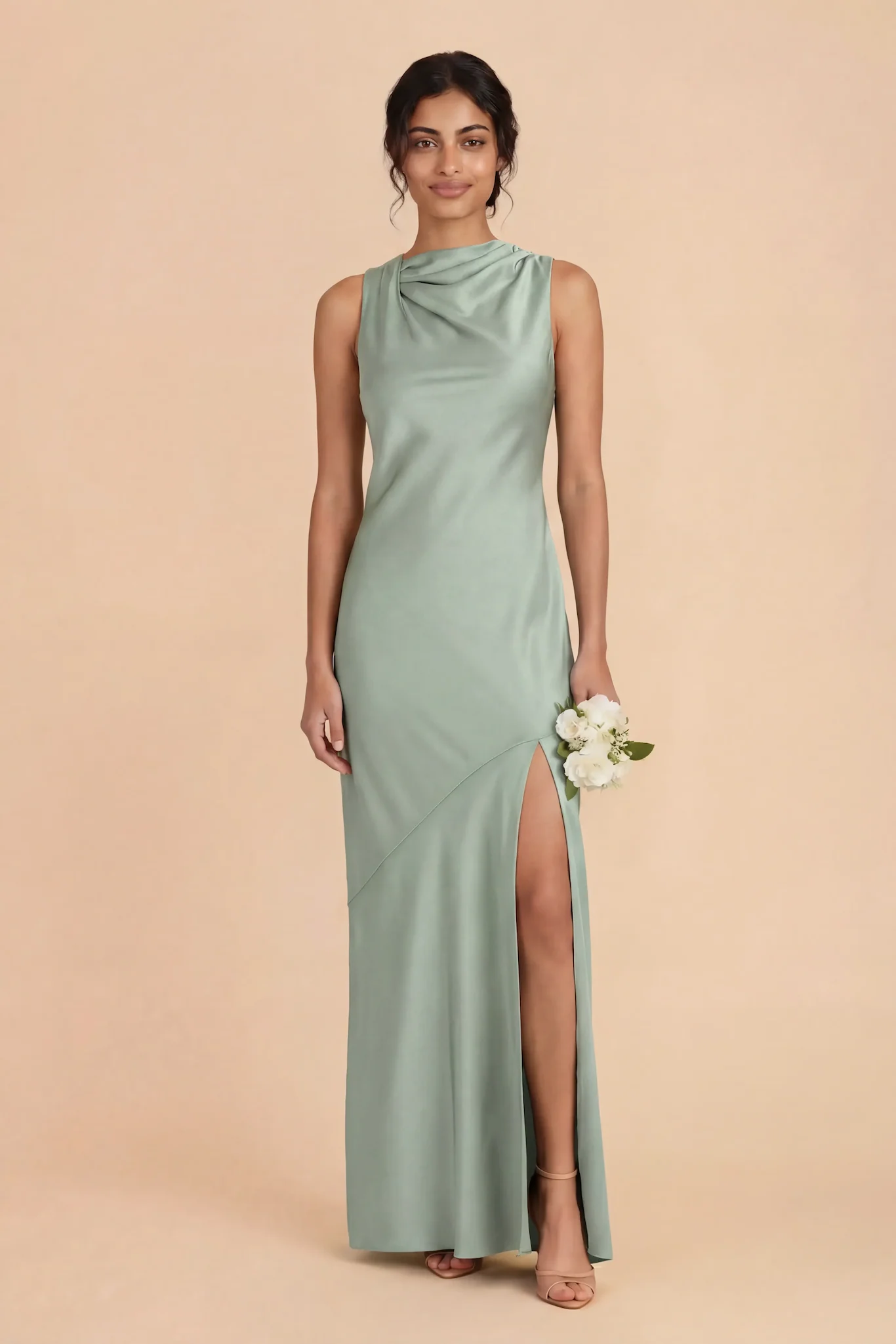 Daisy Matte Satin Dress - Sage