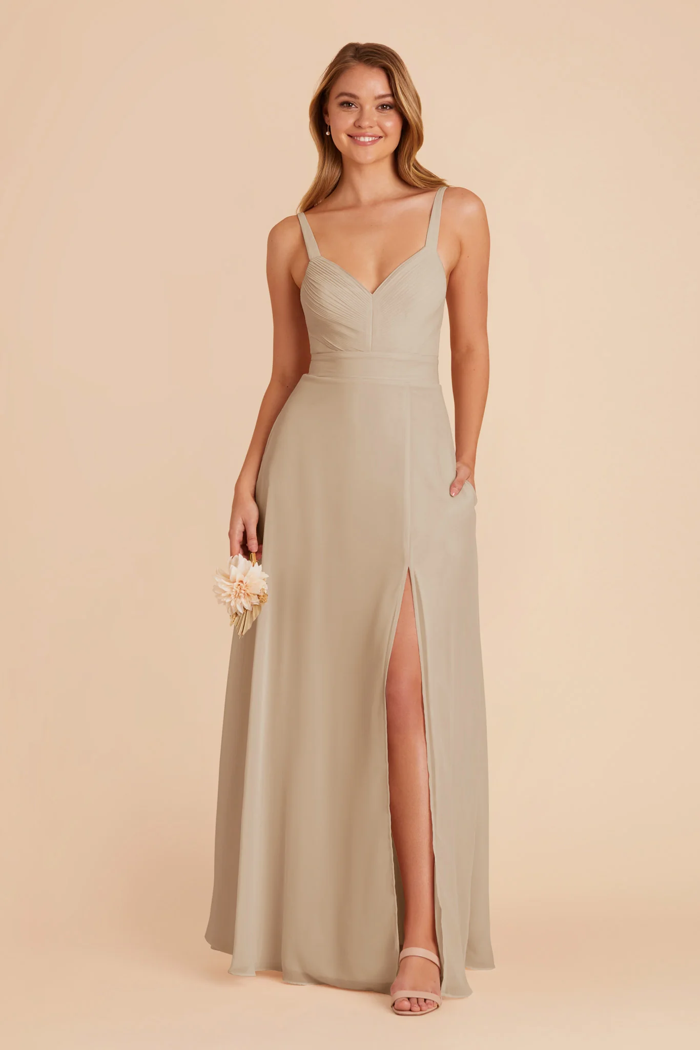 Deborah Chiffon Dress - Almond - Image 4