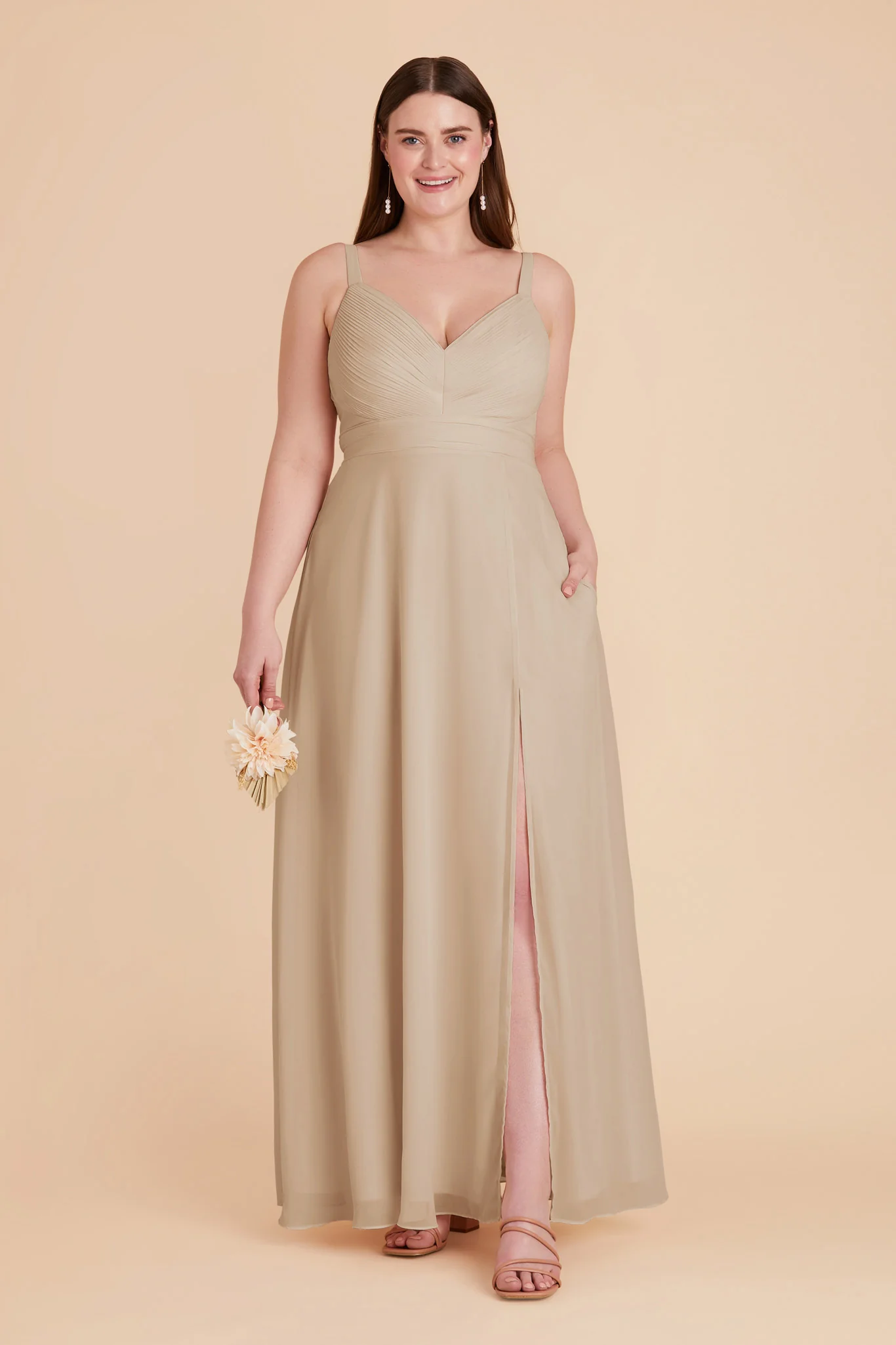 Deborah Chiffon Dress - Almond - Image 9
