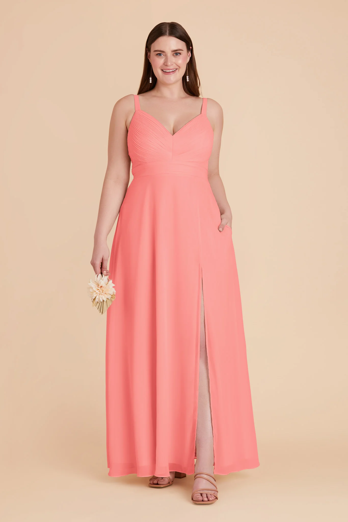 Deborah Chiffon Dress - Coral Pink - Image 10